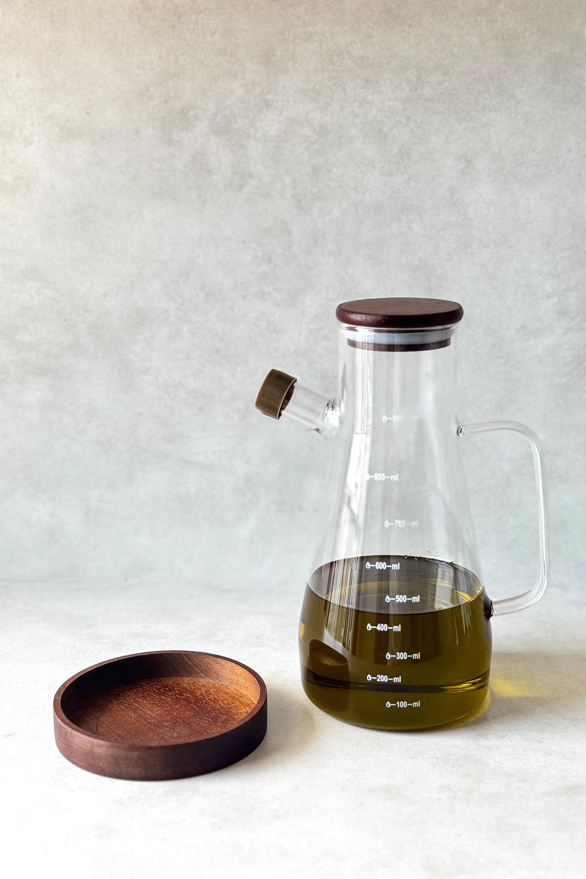 Akasya Vakum Kapaklı ve Akasya Standlı Yağdanlık (900ml)