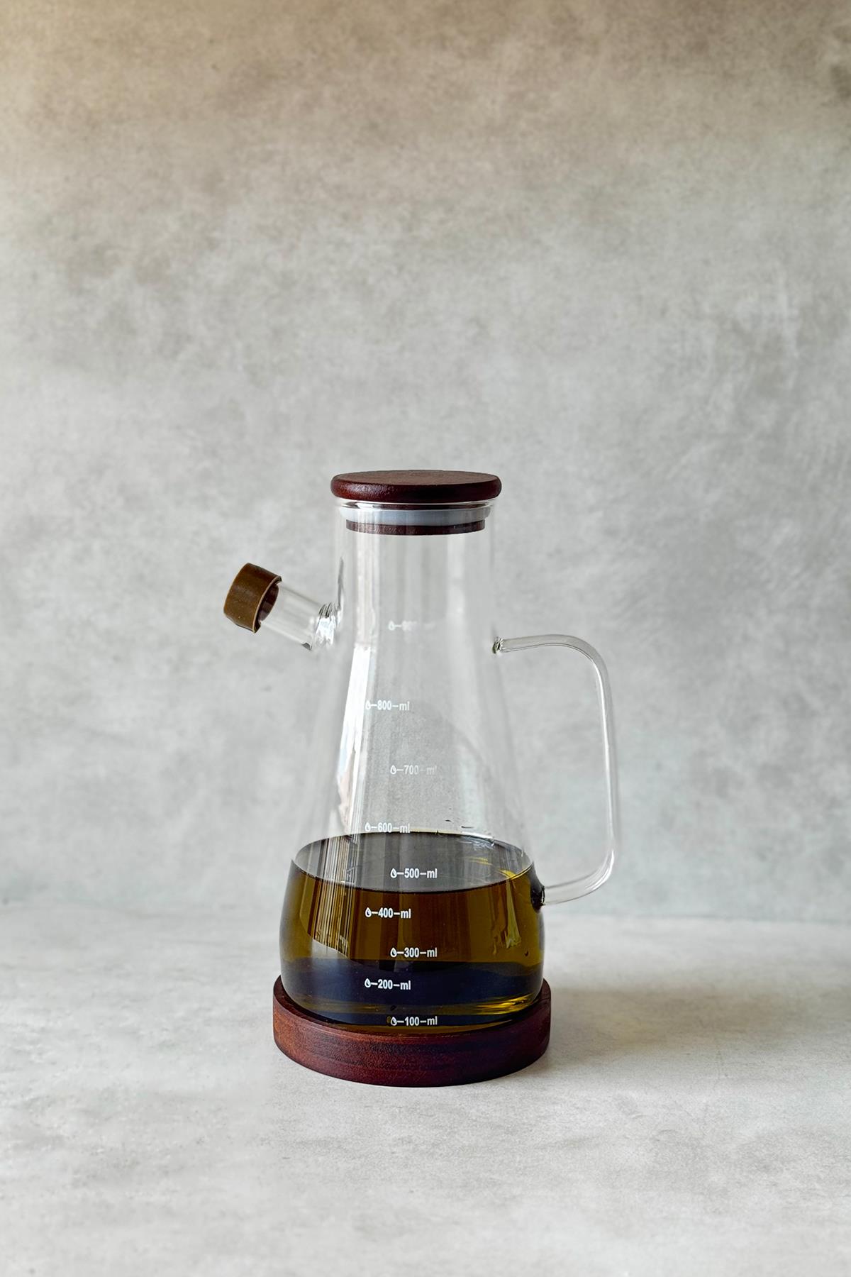 Akasya Vakum Kapaklı ve Akasya Standlı Yağdanlık (900ml)