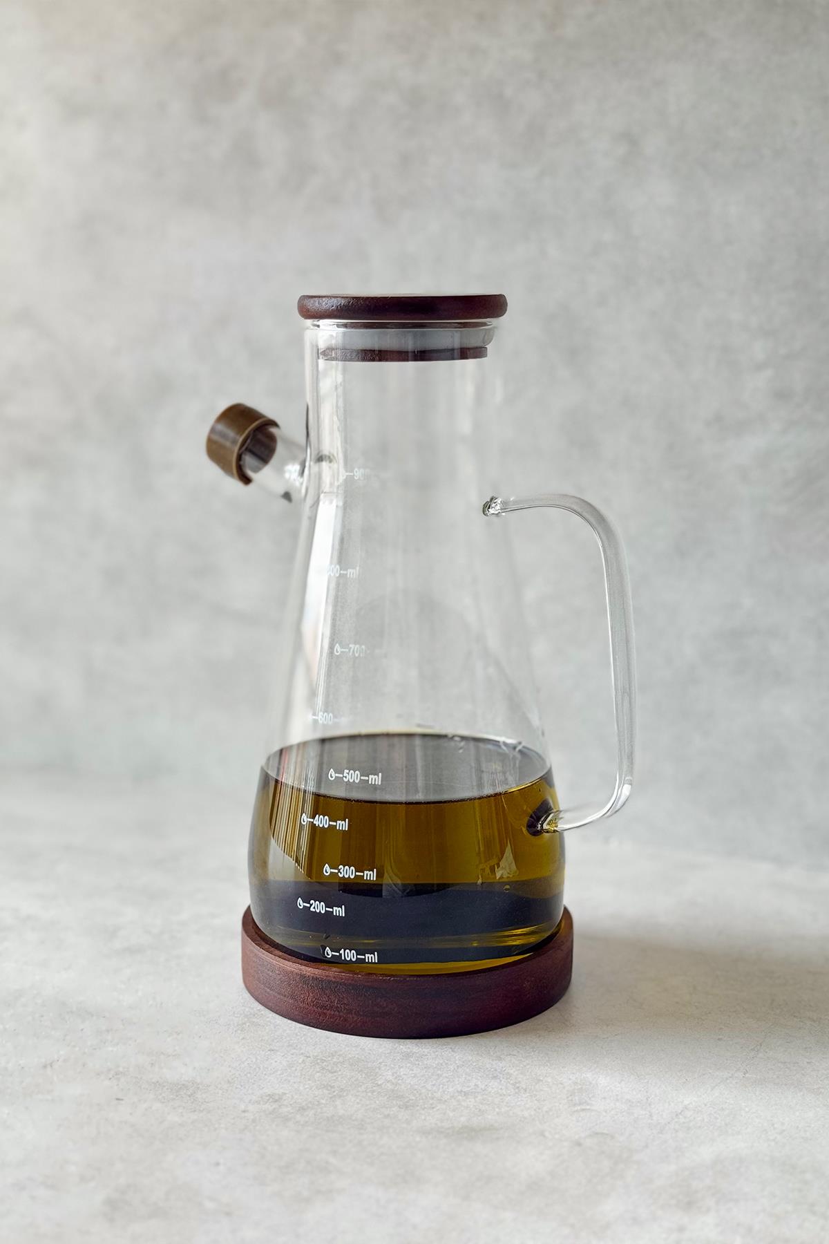 Akasya Vakum Kapaklı ve Akasya Standlı Yağdanlık (900ml)