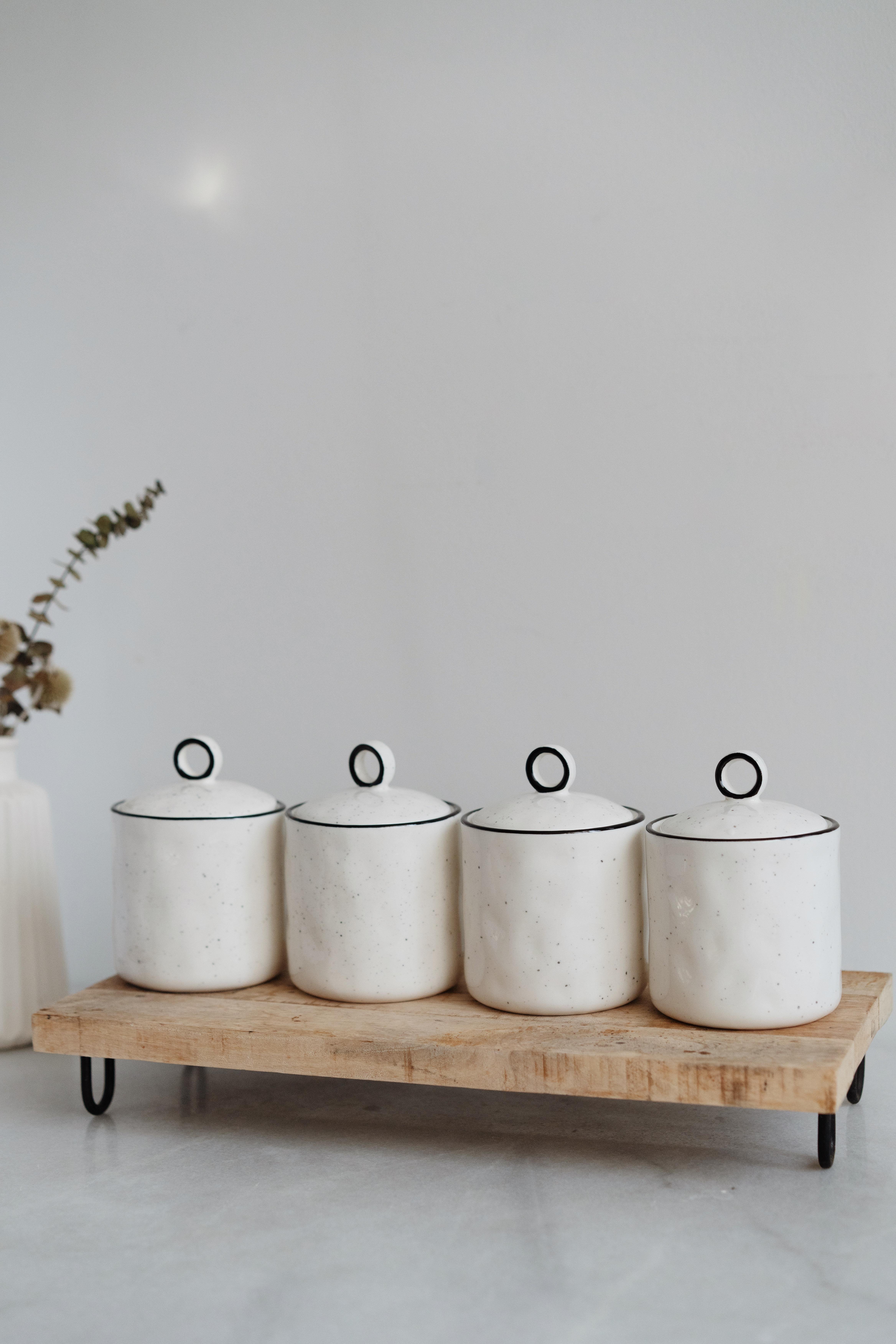 Arya 4'lü  Vakum Kapaklı Porselen Baharatlık Seti