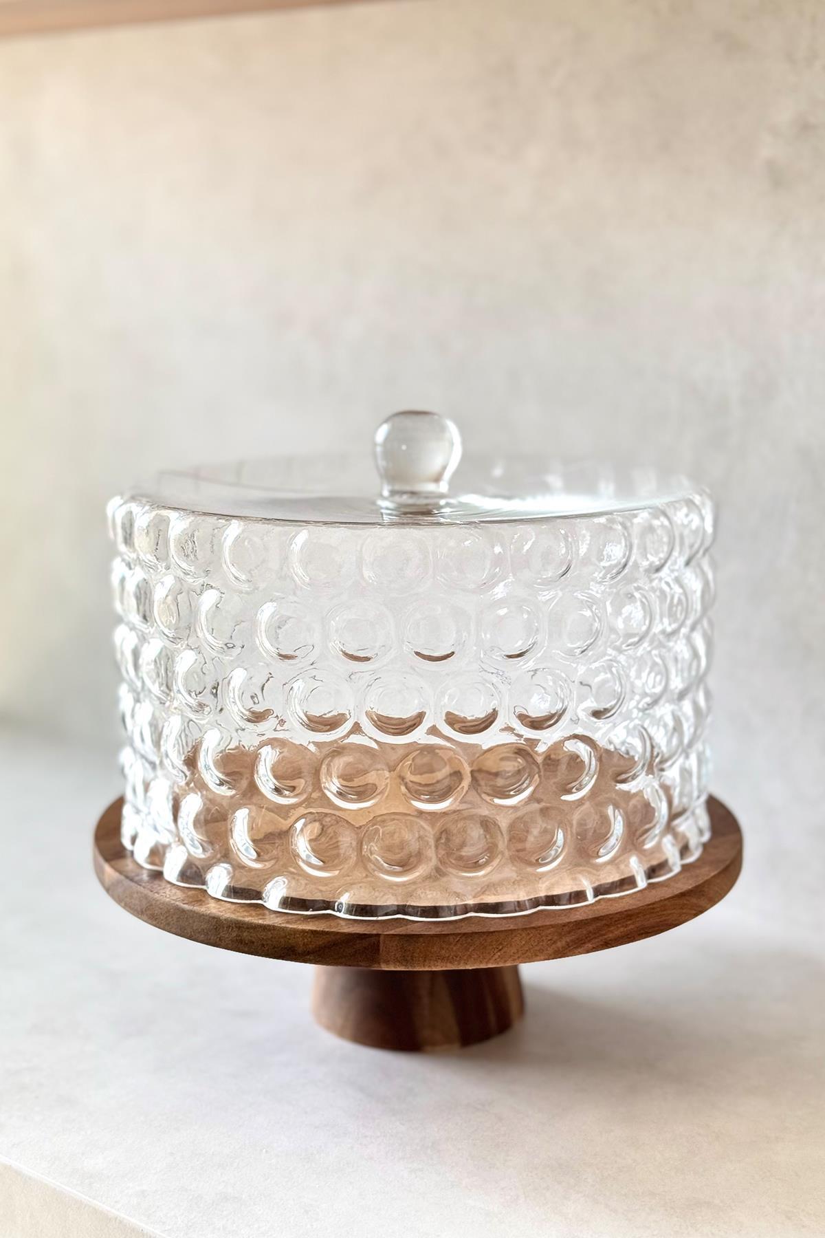 Bubble Akasya Standlı Cam Kek Fanusu