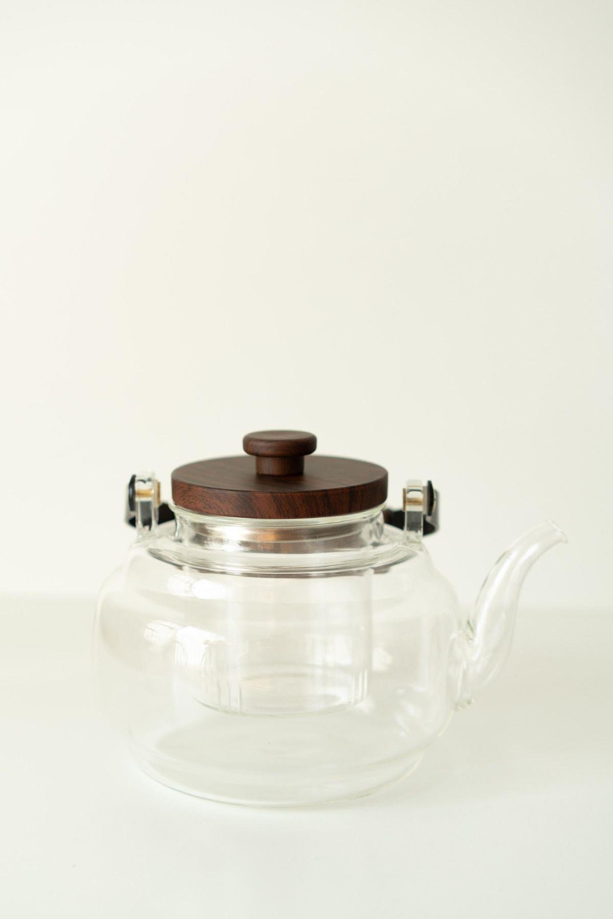 Ceviz Kulp Detaylı Süzgeçli Düz Demlik (1000ml)