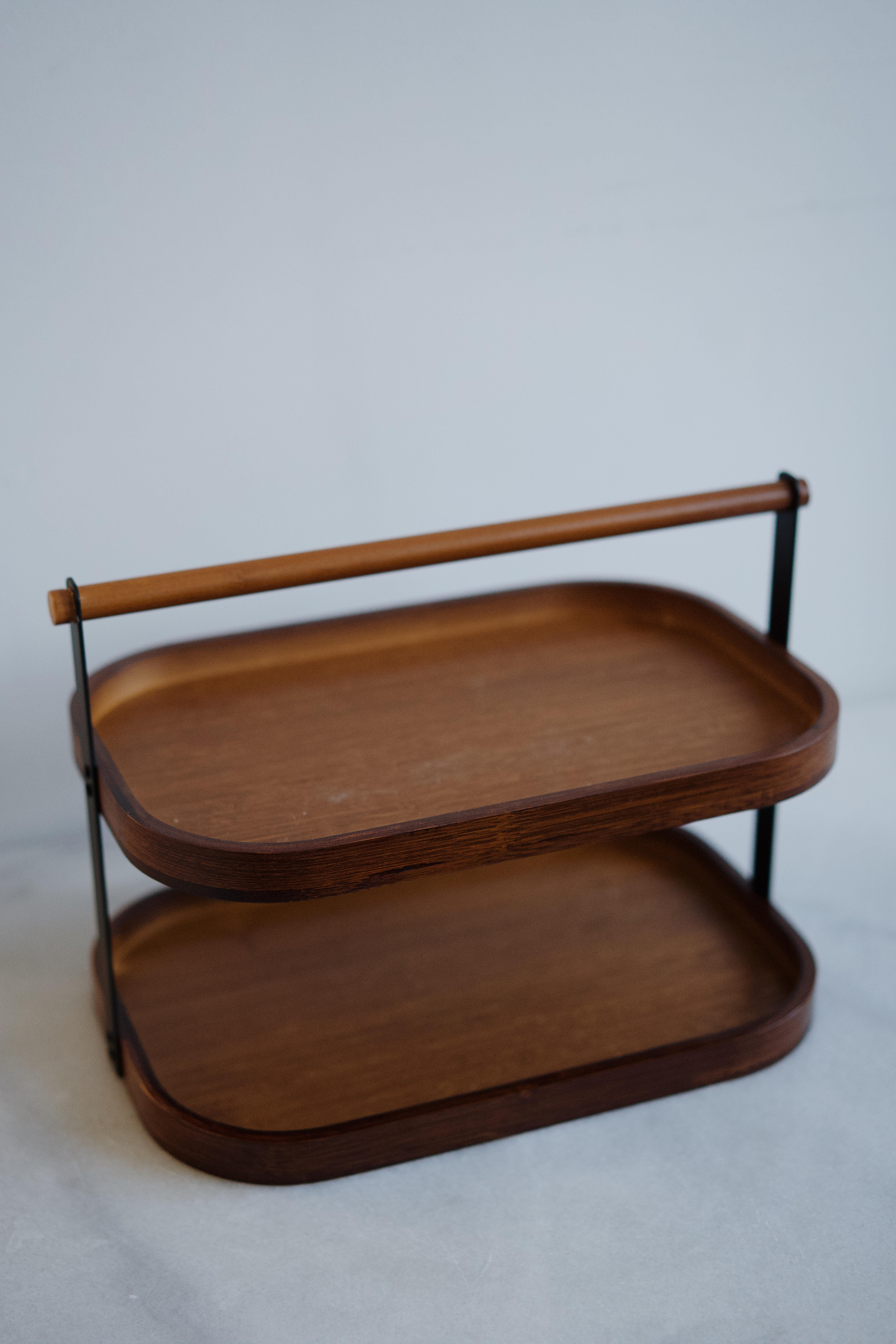 Çift Katlı Akasya Tezgah Üstü Stand