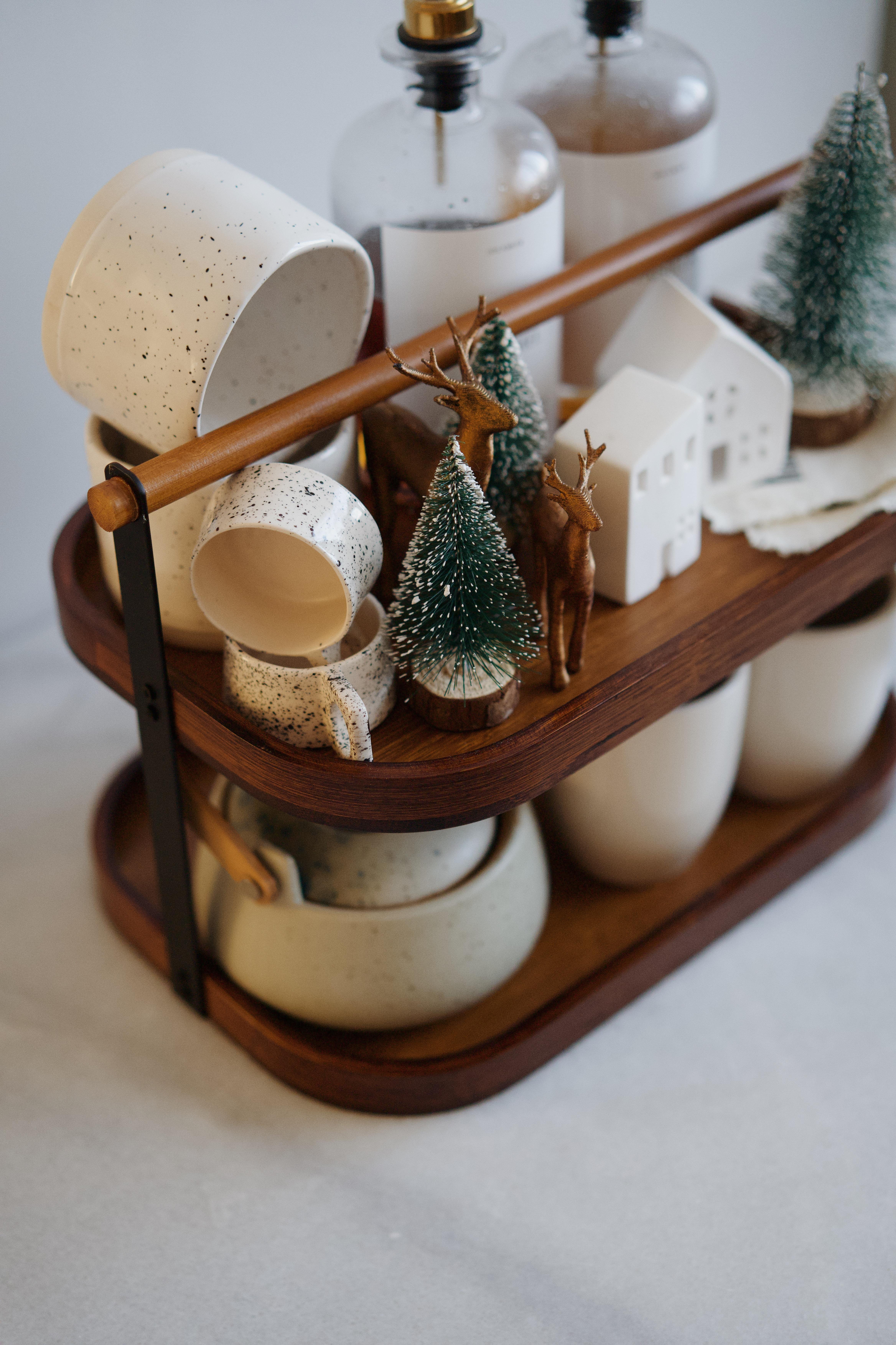 Çift Katlı Akasya Tezgah Üstü Stand