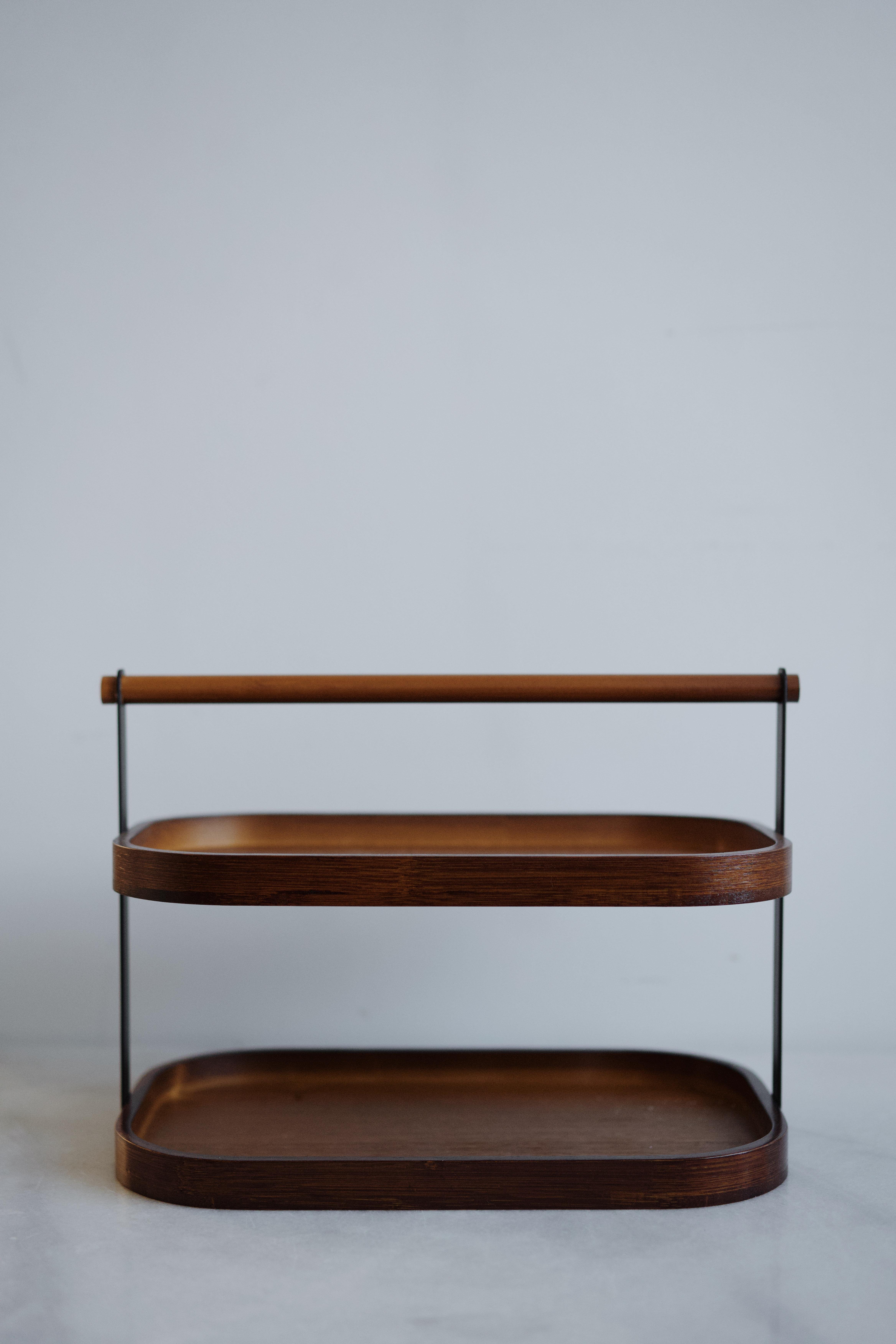 Çift Katlı Akasya Tezgah Üstü Stand