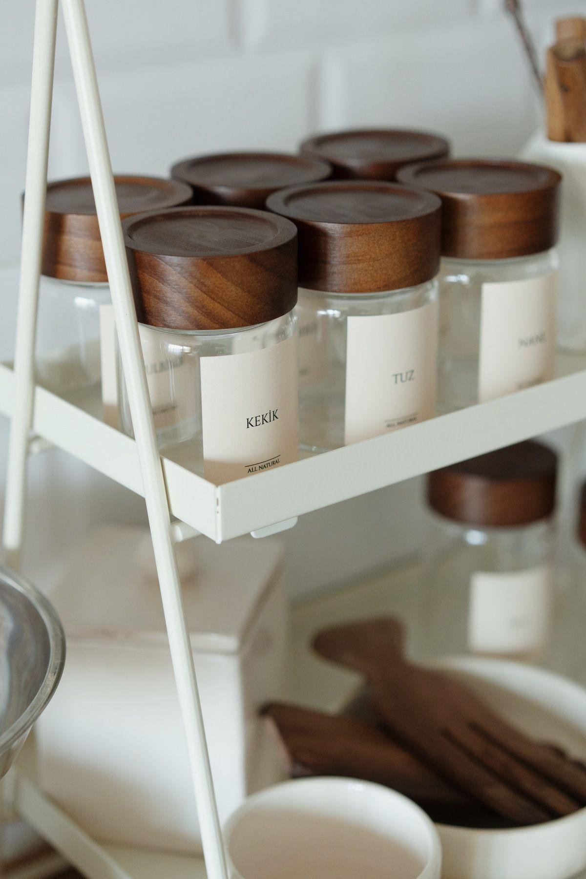 Claire 6'lı Akaysa Kapaklı Yuvarlak Cam Baharatlık Seti