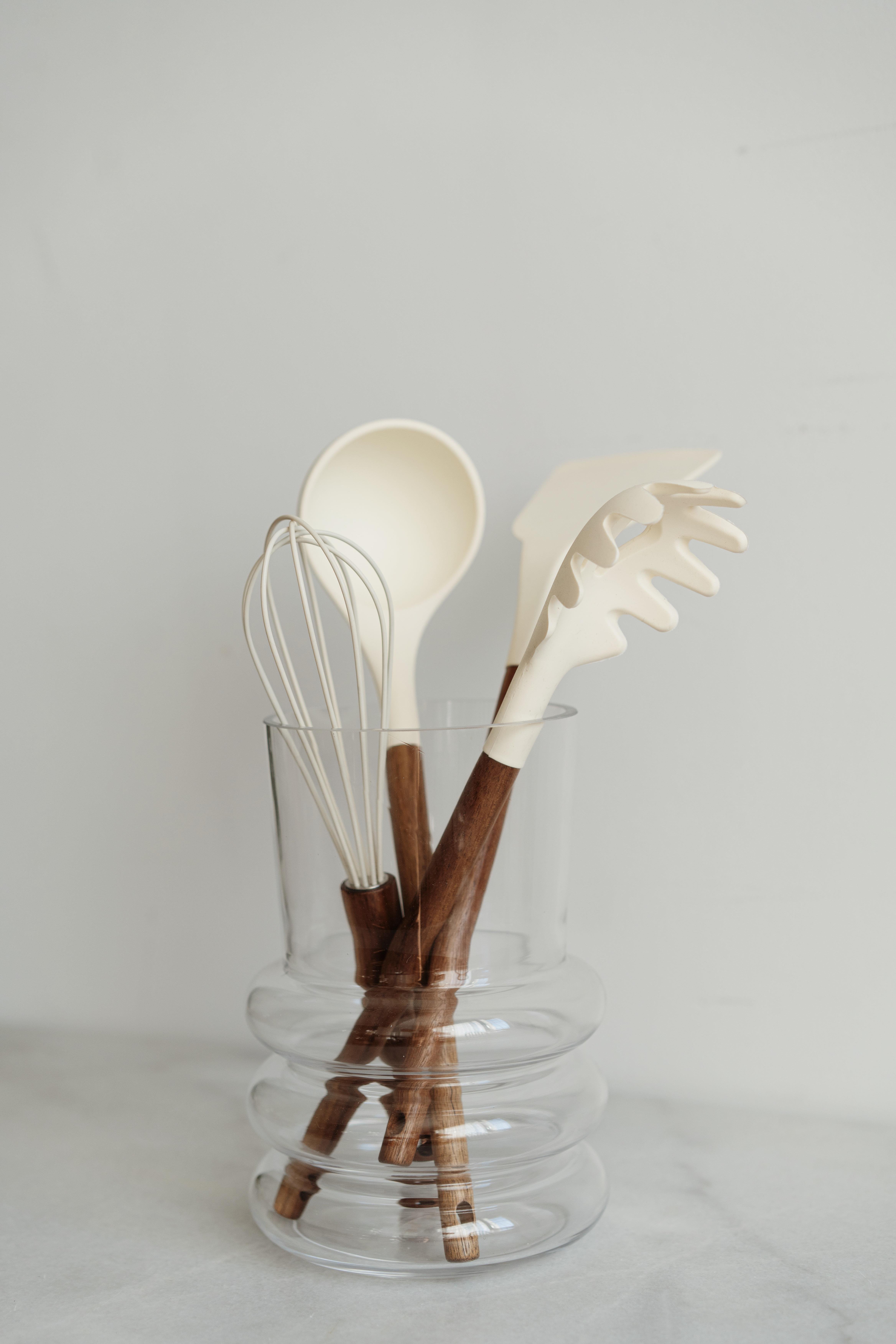 Helen 4'lü Akasya Saplı Krem Silikon Kaşık Seti