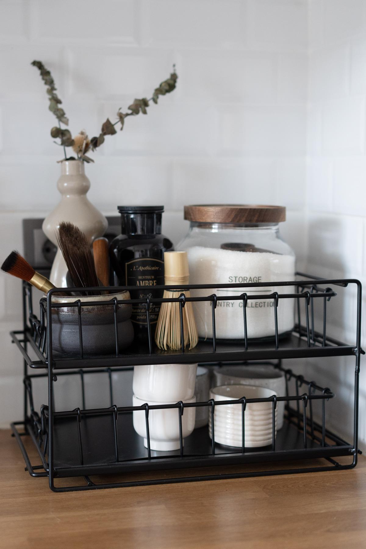 İki Katlı Metal Çekmeceli Organizer (Siyah Renk)