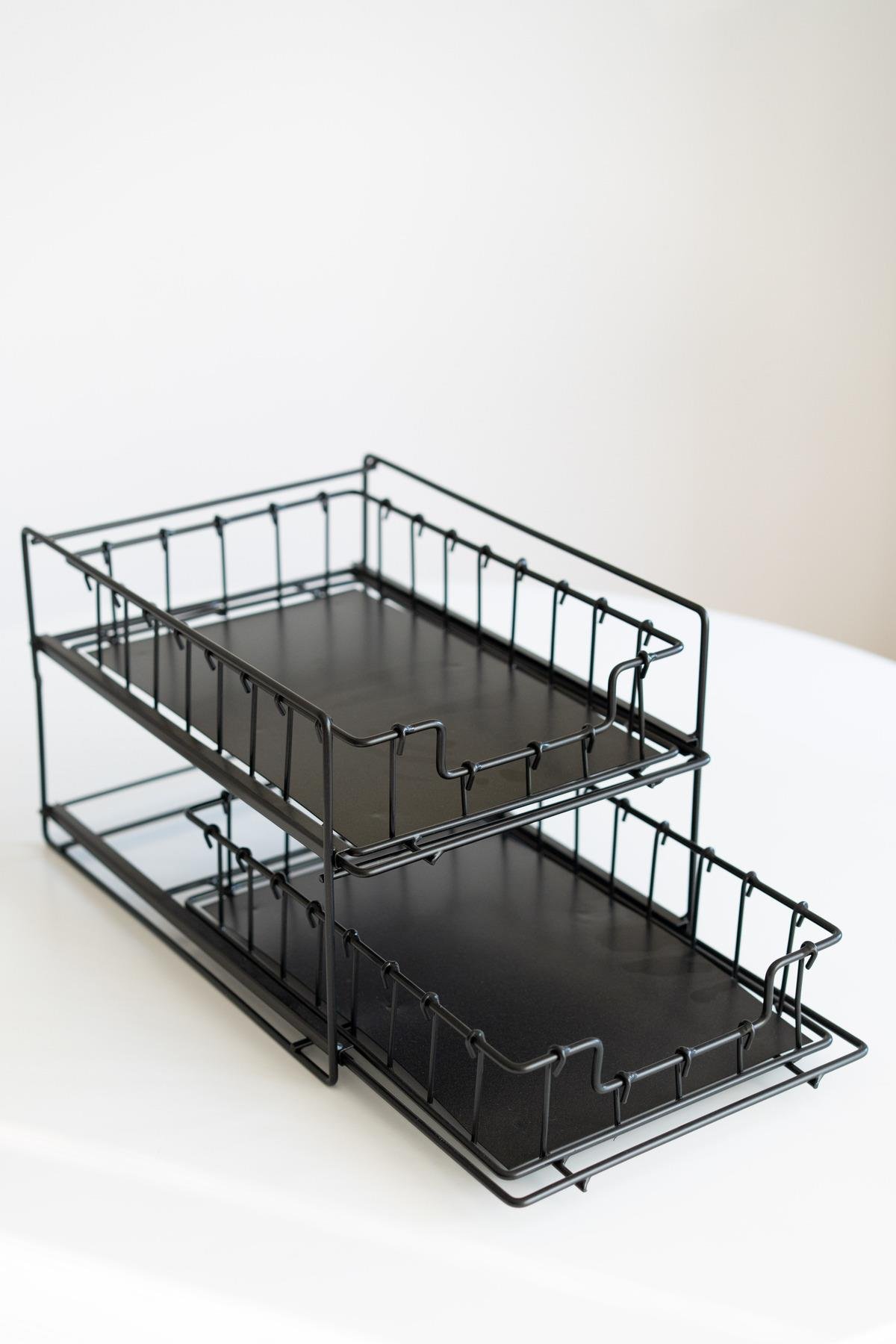İki Katlı Metal Çekmeceli Organizer (Siyah Renk)
