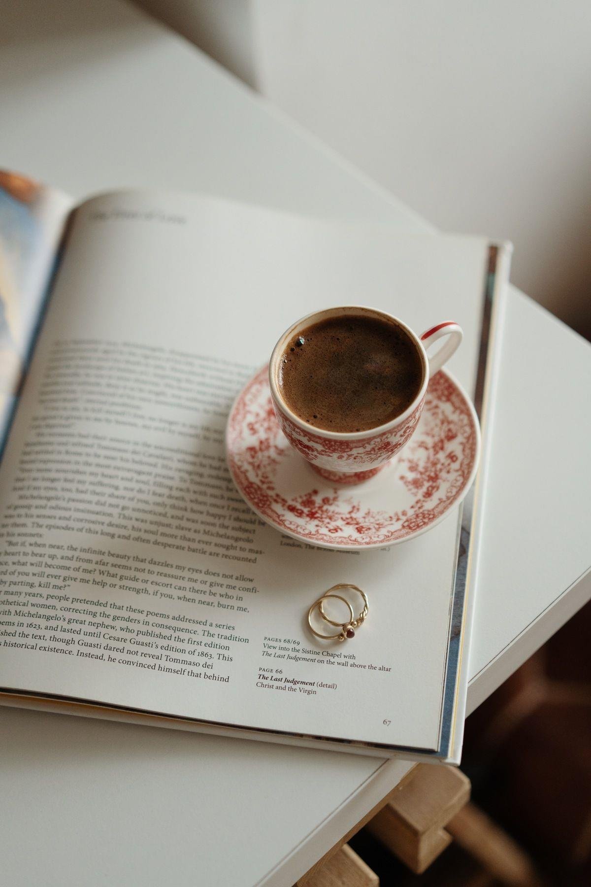 İkili Vintage Desenli Porselen Kahve Fincan Seti (Kırmızı)