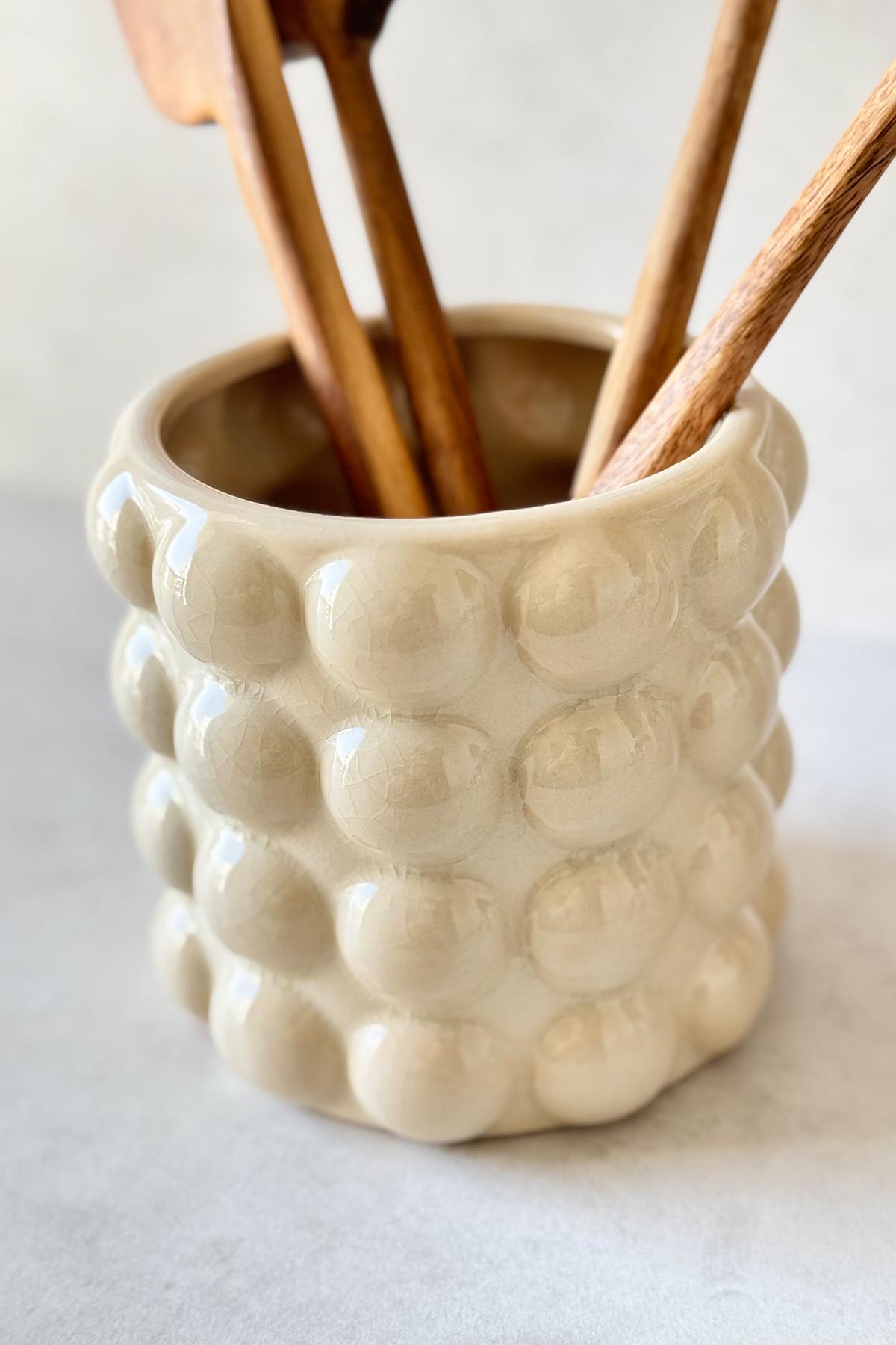 Krem Seramik Vazo / Kaşıklık