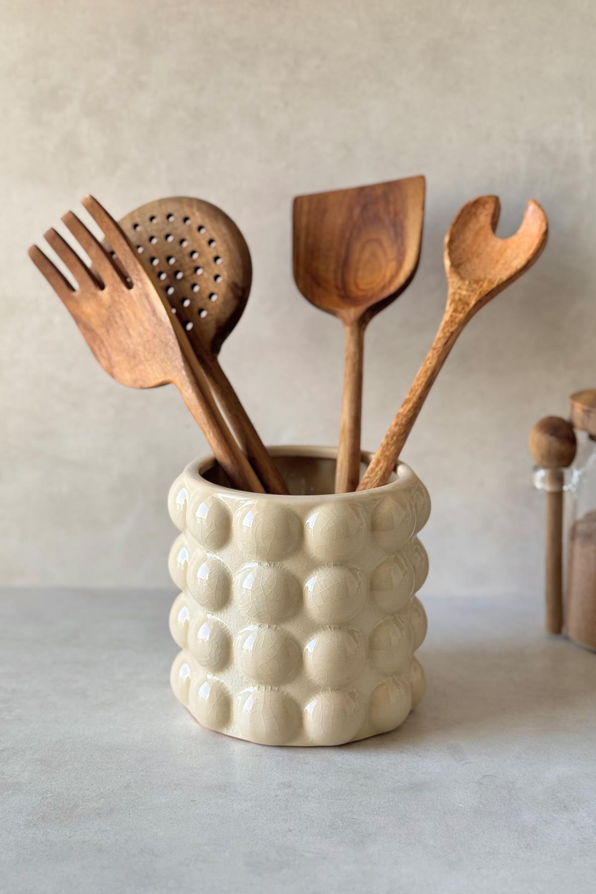 Krem Seramik Vazo / Kaşıklık