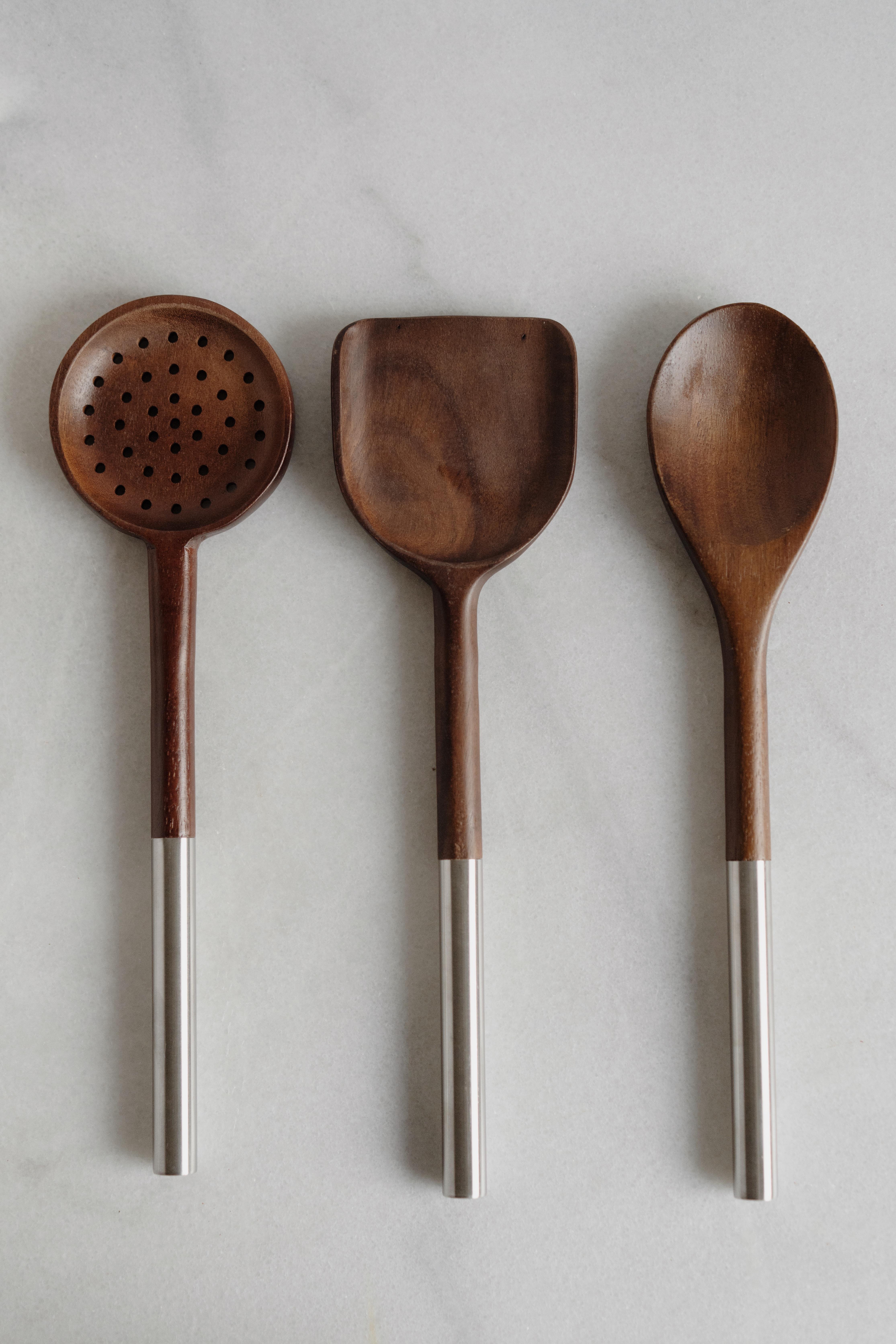 Lenora 3'lü Akasya Metal Saplı Kaşık Seti