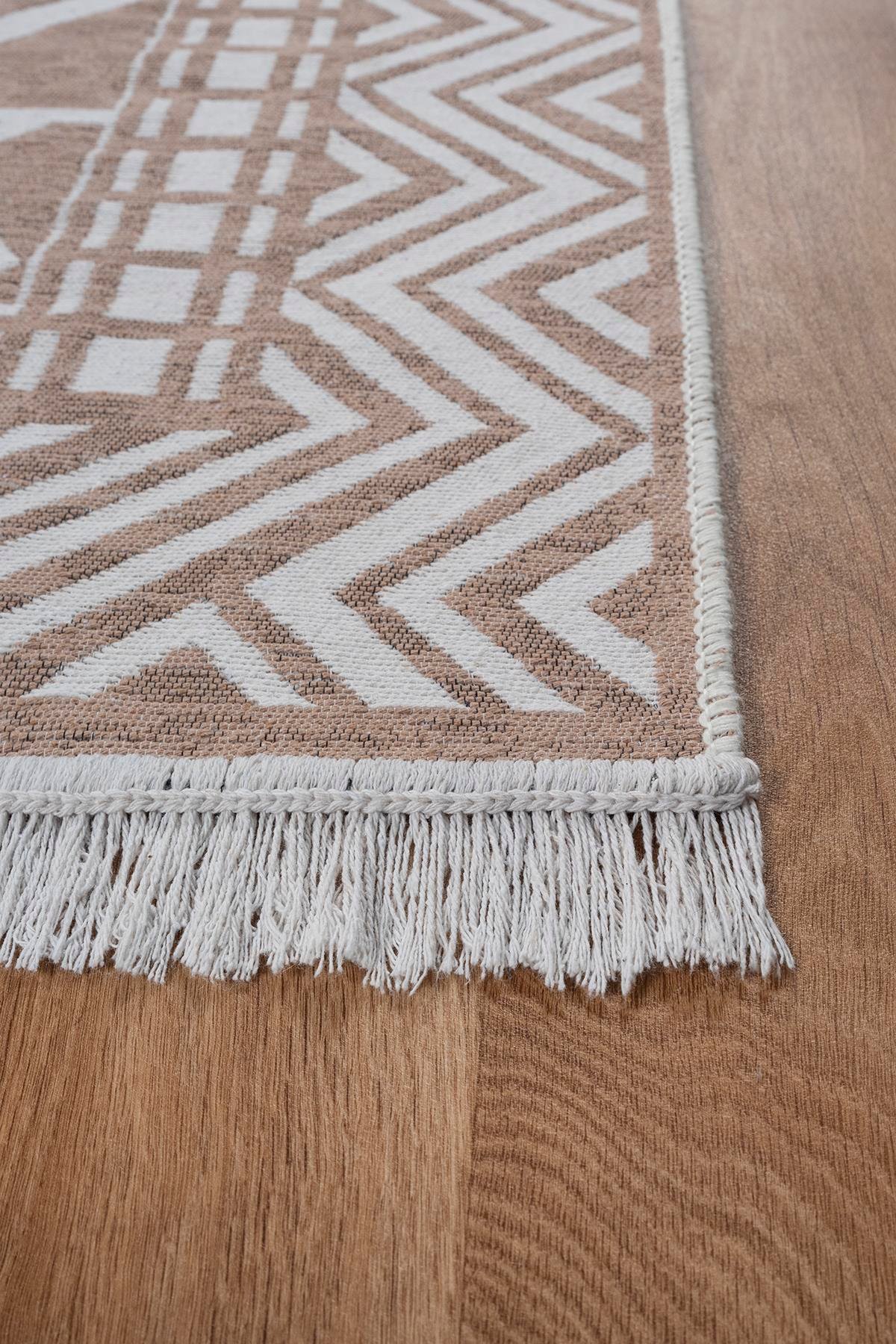 KİLİM SARAZ HALI Bohem Touch Serisi Çift Taraflı Dokuma Pamuklu Kilim 1701 Bej