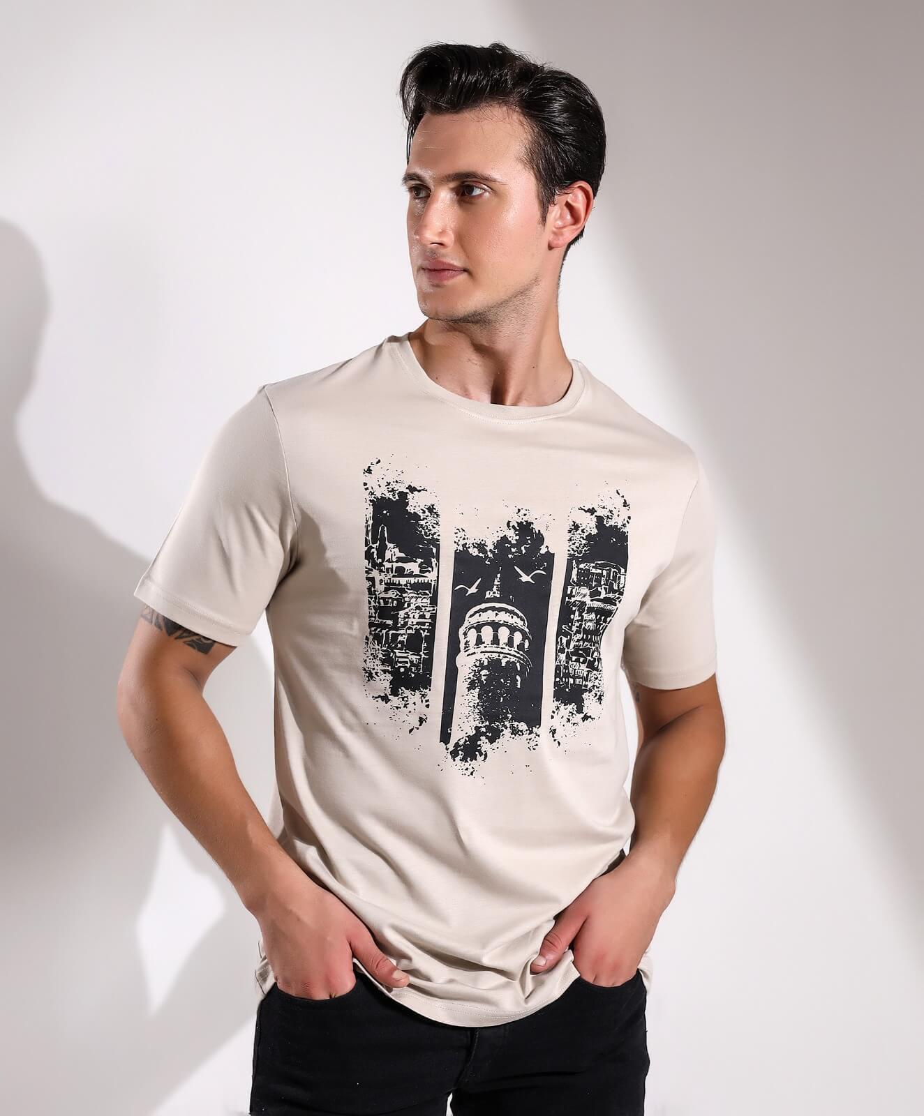 İstanbul Galata Kulesi Baskılı Regular Kalıp T-shirt Teknobutik.com'da