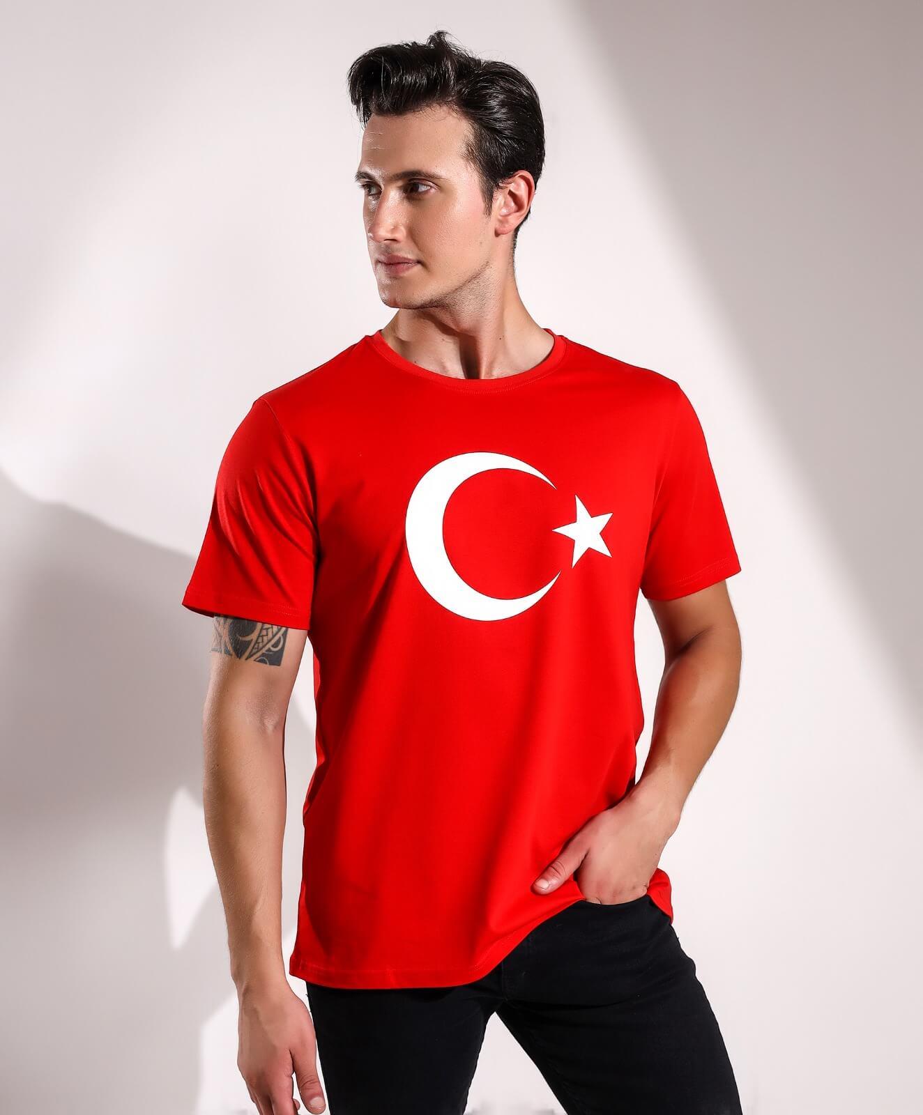 Beyaz Ayyıldız Baskılı Regular Kalıp Tişört Teknobutik.com'da