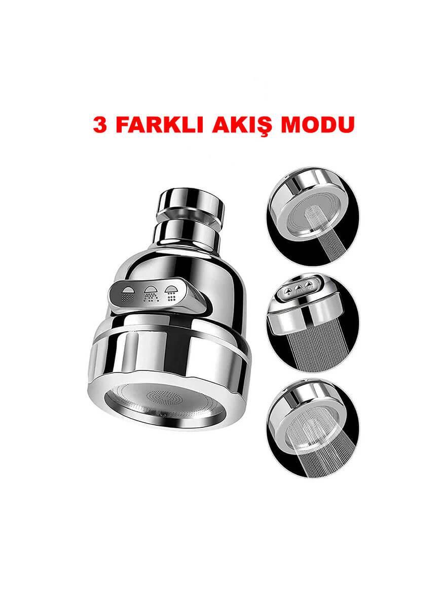 3 Fonksiyonlu Tasarruflu 360 Derece Krom Kaplama Musluk Ucu Teknobutik.com'da