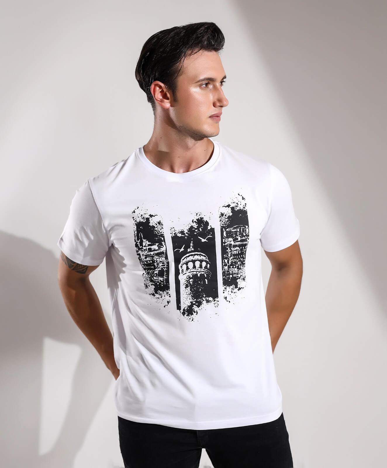 İstanbul Galata Kulesi Baskılı Regular Kalıp T-shirt Teknobutik.com'da