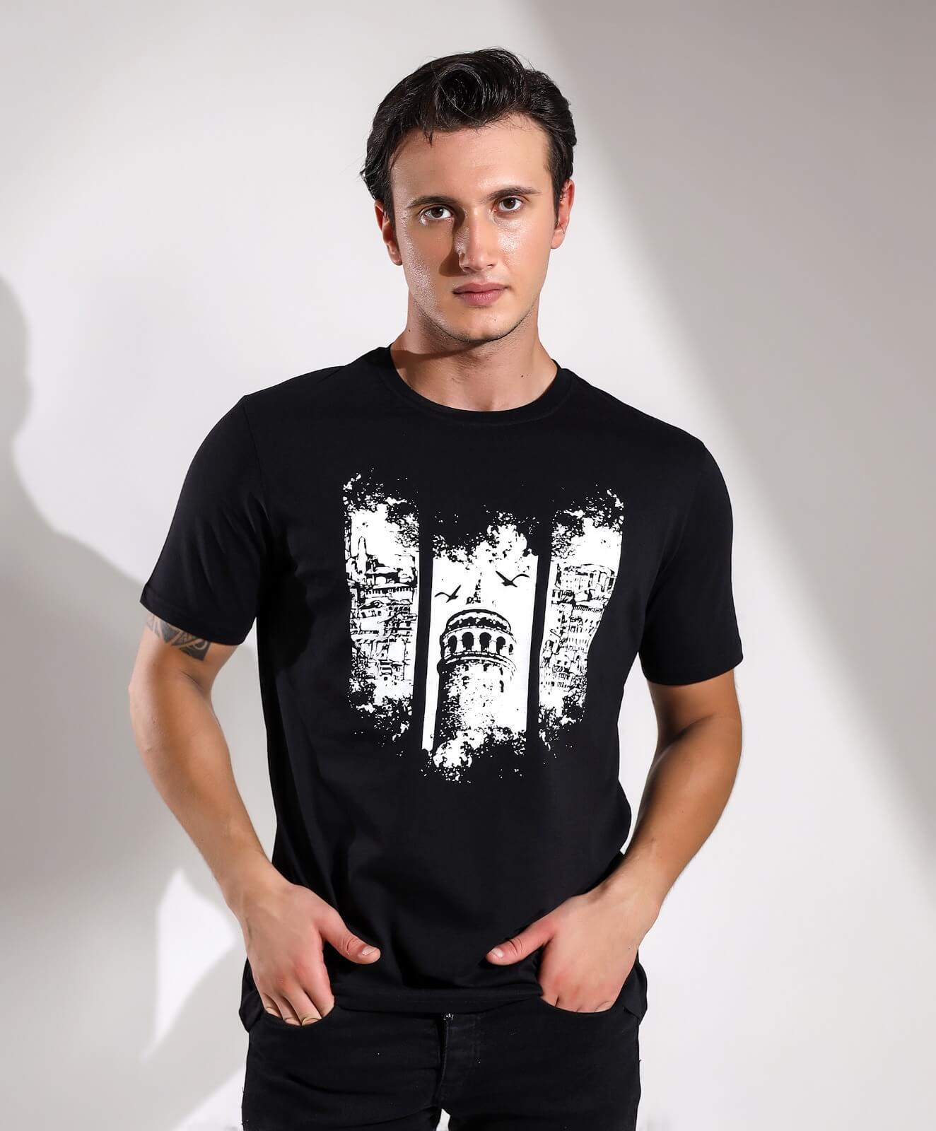 İstanbul Galata Kulesi Baskılı Regular Kalıp T-shirt Teknobutik.com'da