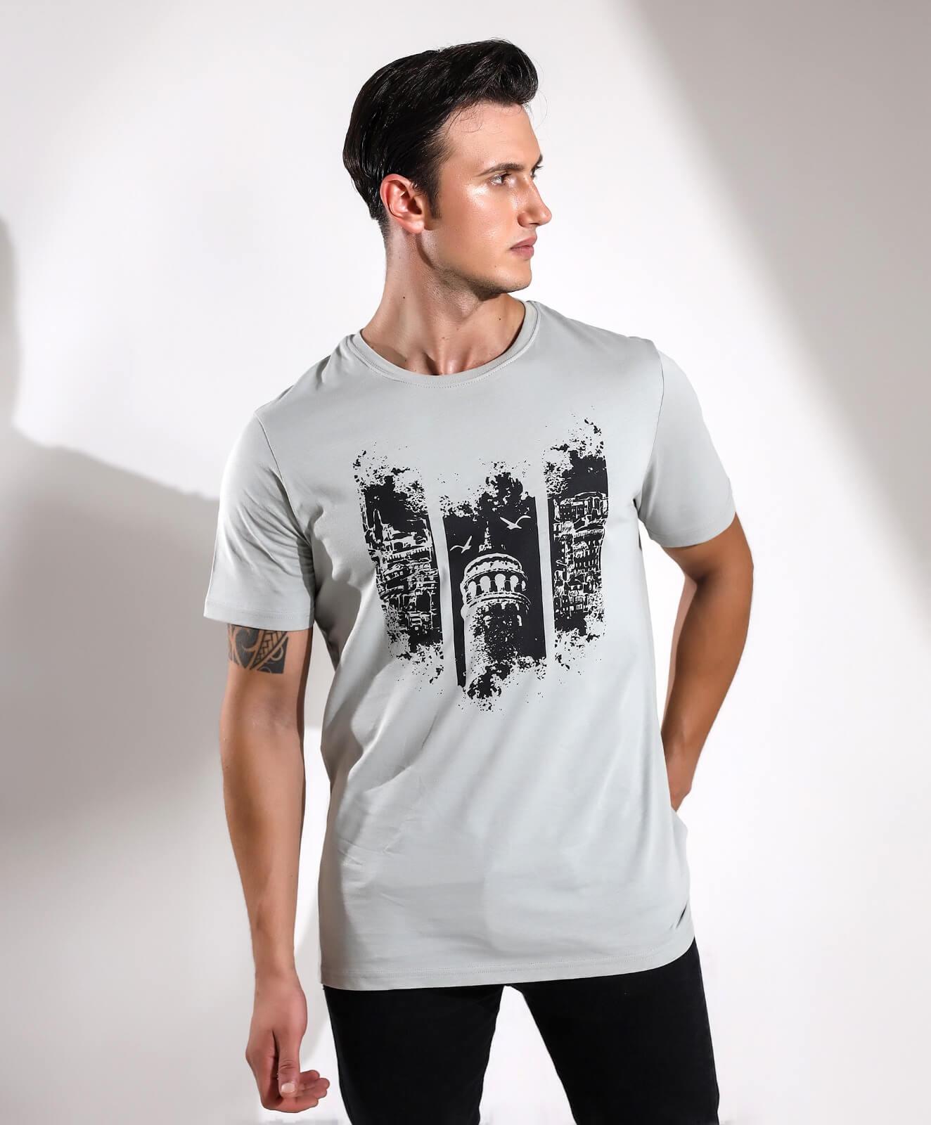 İstanbul Galata Kulesi Baskılı Regular Kalıp T-shirt Teknobutik.com'da