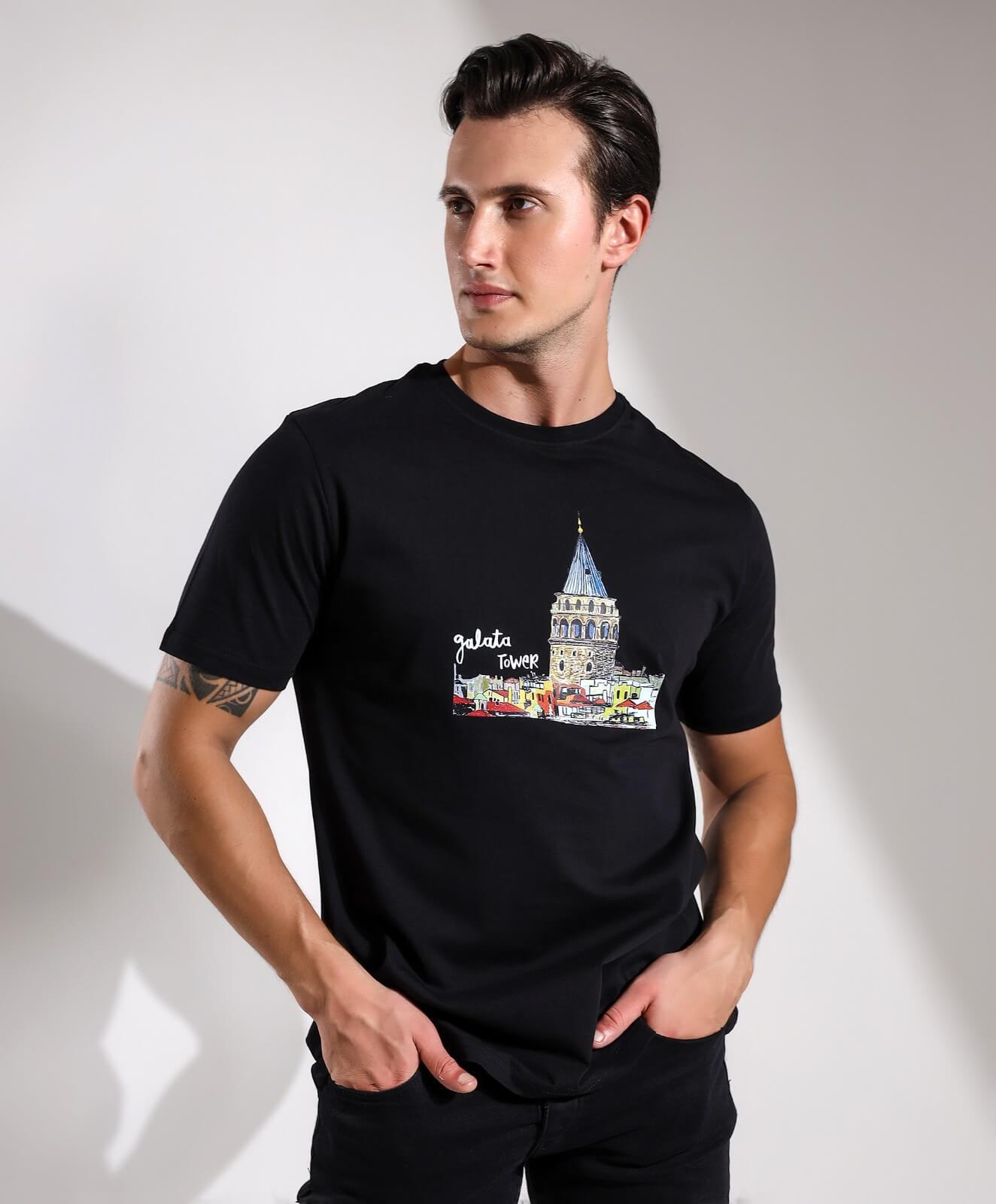 Galata Tower Baskılı Regular Kalıp Tişört Teknobutik.com'da