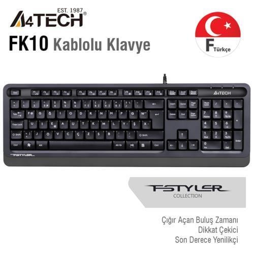 A4 Tech FK10 F Kablolu MM Klavye Gri USB Teknobutik.com'da