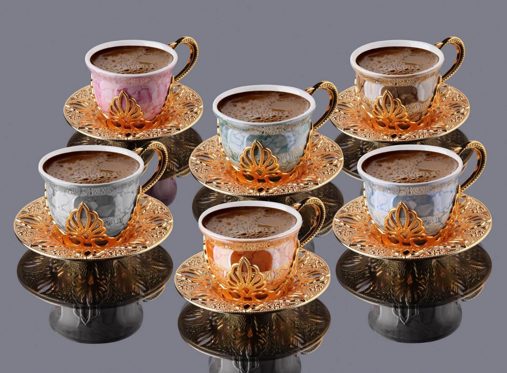 Ahu Tiryaki Desenli Mix Kahve Seti 18 Parça-Altın Teknobutik.com'da