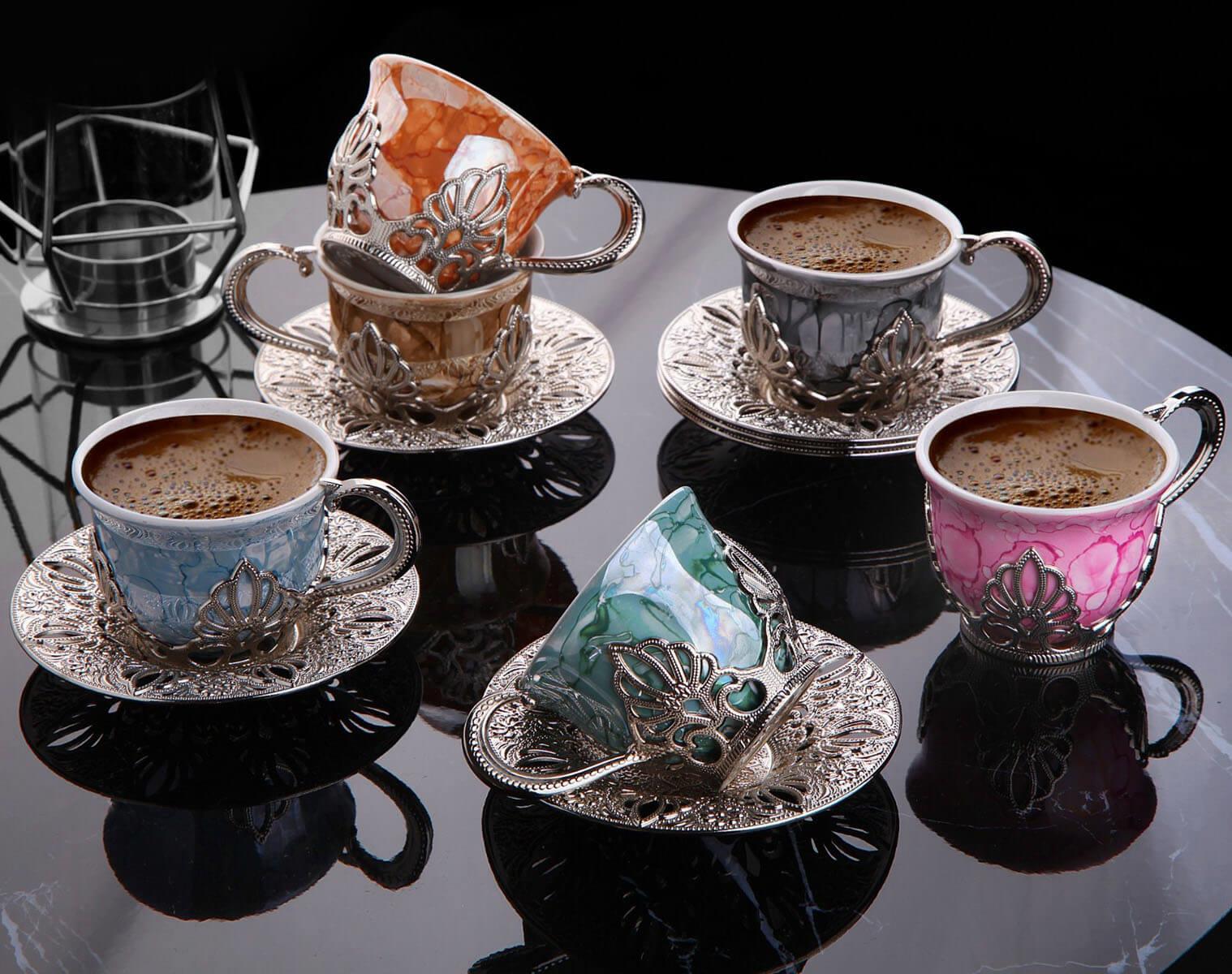 Ahu Tiryaki Desenli Mix Kahve Seti 18 Parça-Nikel Teknobutik.com'da