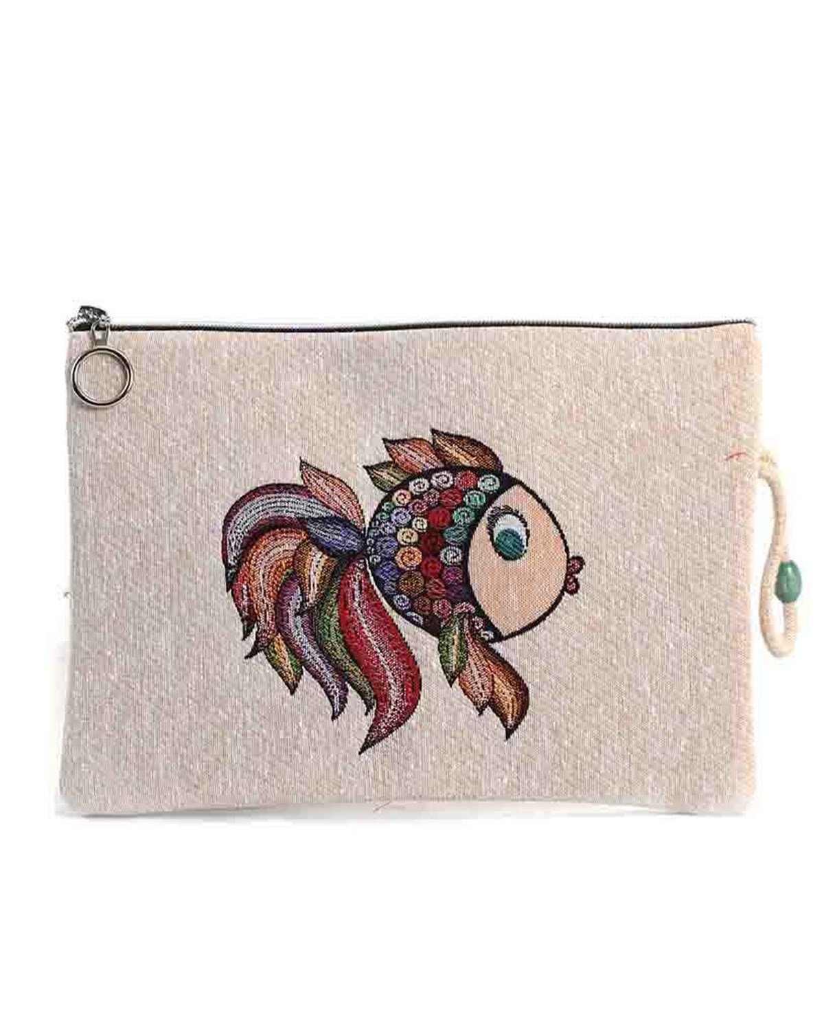 Balık Desenli Goblen Dokuma Makyaj Çantası (Clutch)