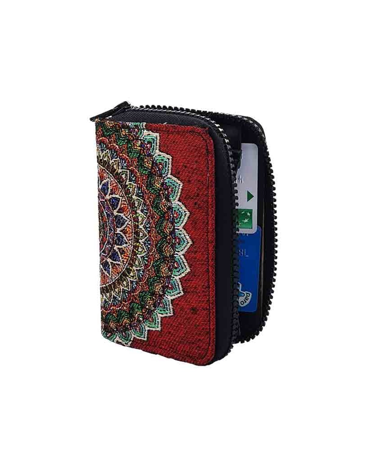 Bordo tonlu Osmanlı Motifli Çok fonksiyonlu Dokuma/Suni Deri El Cüzdanı