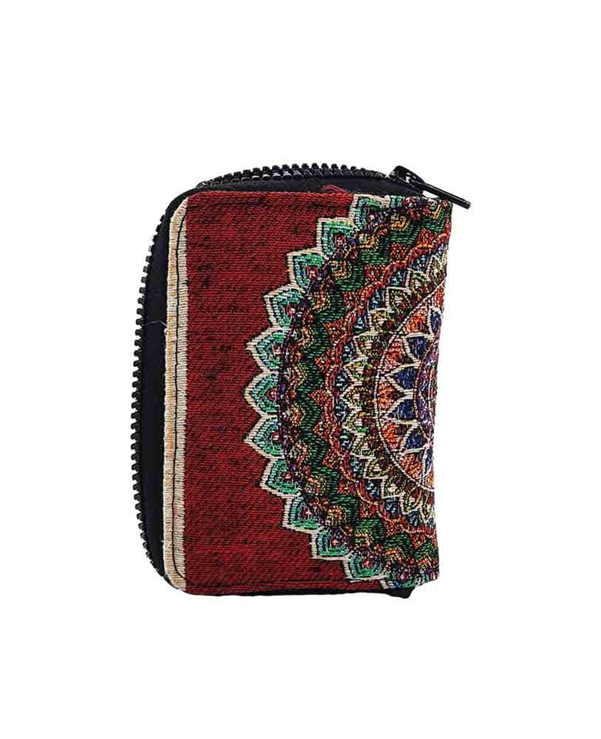 Bordo tonlu Osmanlı Motifli Çok fonksiyonlu Dokuma/Suni Deri El Cüzdanı