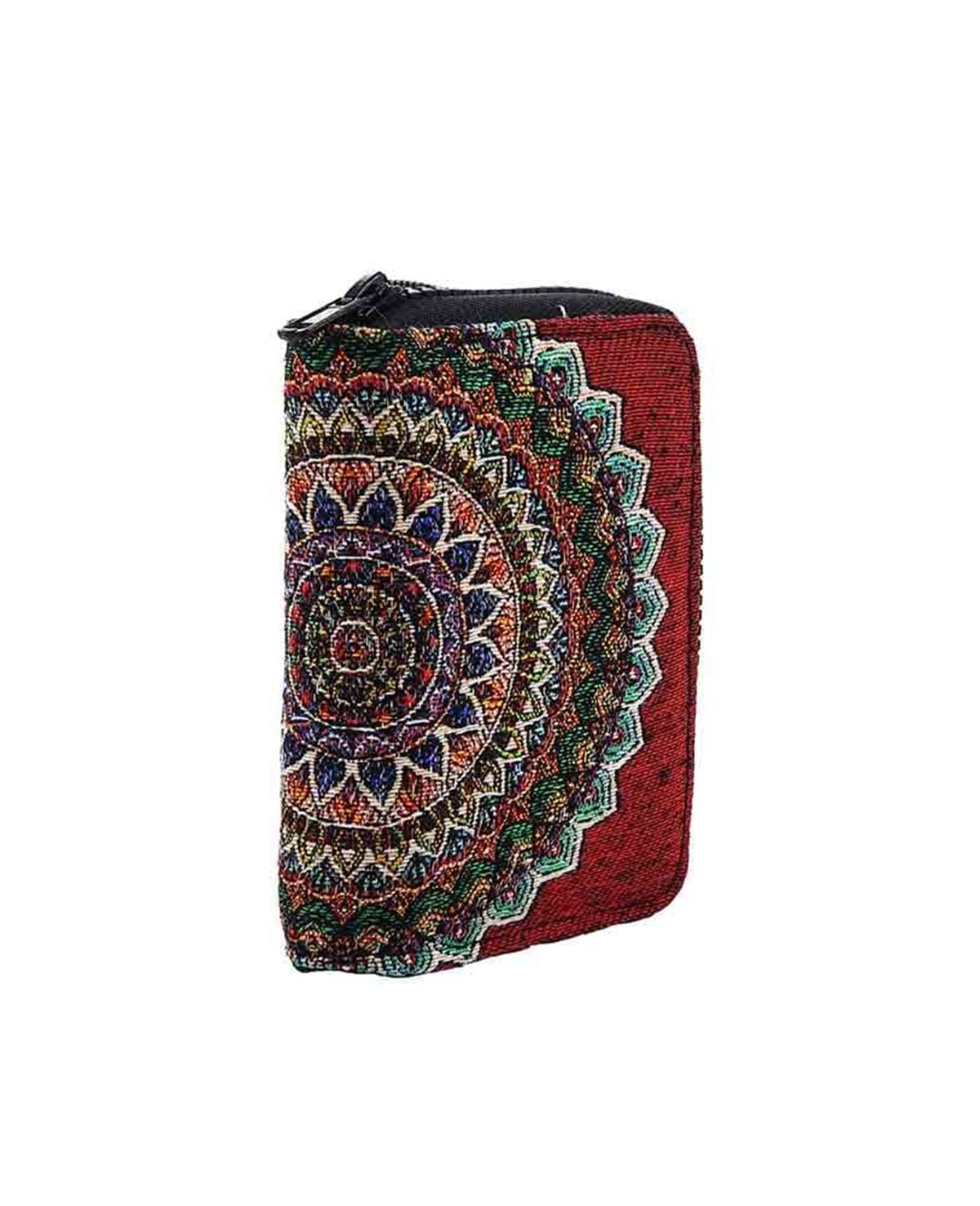 Bordo tonlu Osmanlı Motifli Çok fonksiyonlu Dokuma/Suni Deri El Cüzdanı