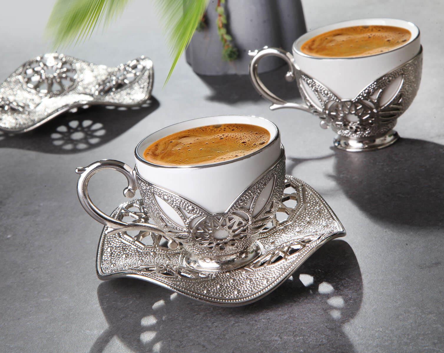 Busem Eylül Beyaz Porselenli Kahve Seti 18 Parça-Nikel Teknobutik.com'da