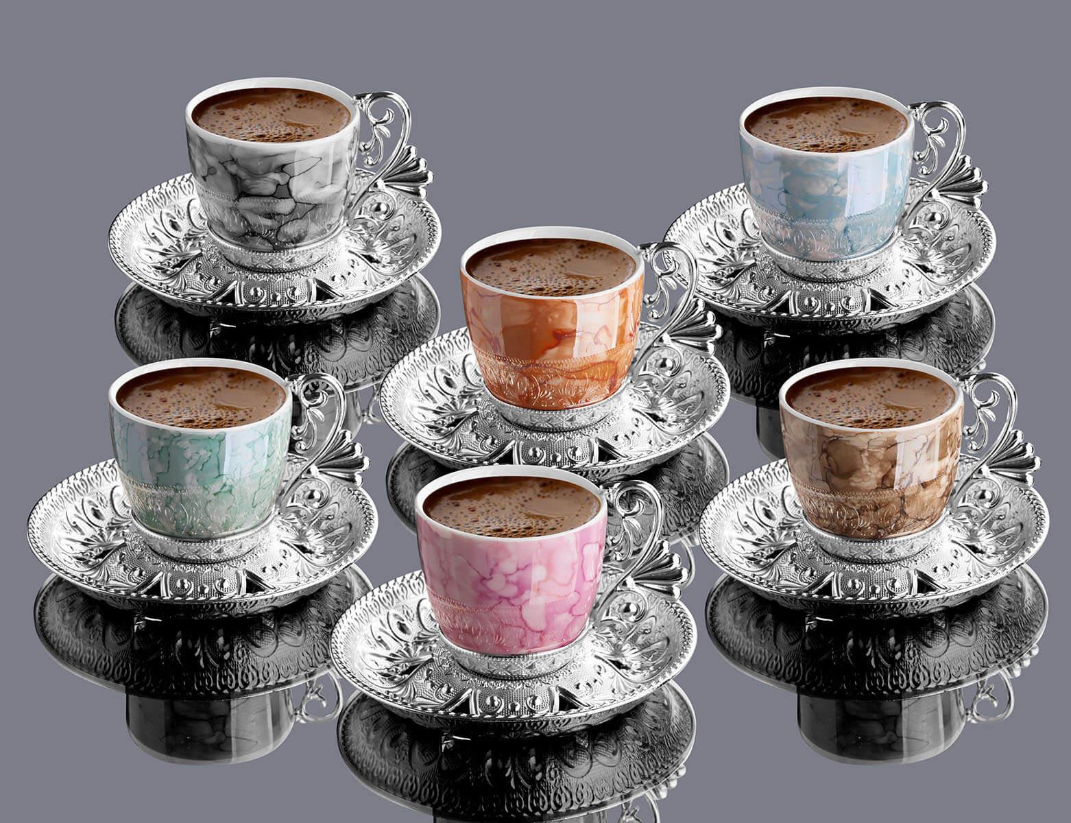 Busem Lal Desenli Mix Kahve Seti 18 Parça-Nikel Teknobutik.com'da