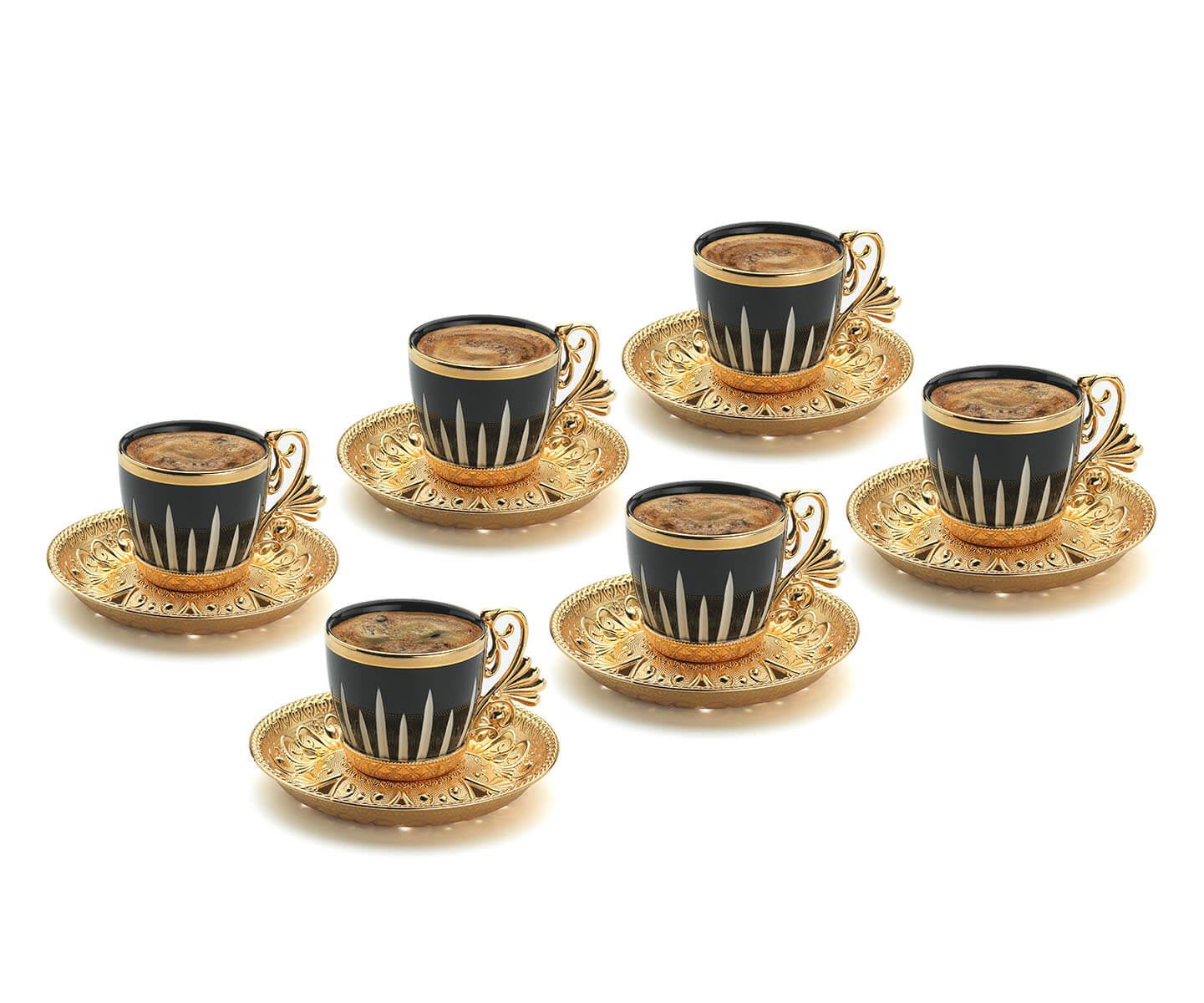 Busem Lal Elegans Taç Desenli Kahve Seti 18 Parça-Altın Teknobutik.com'da