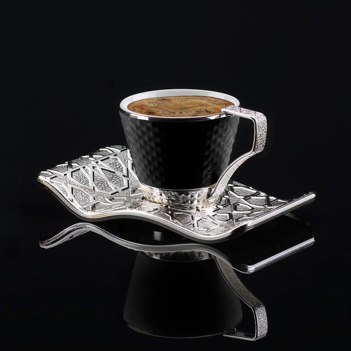 Busem Selçuklu Tırtıklı Siyah Kahve Seti-Gümüş Teknobutik.com'da