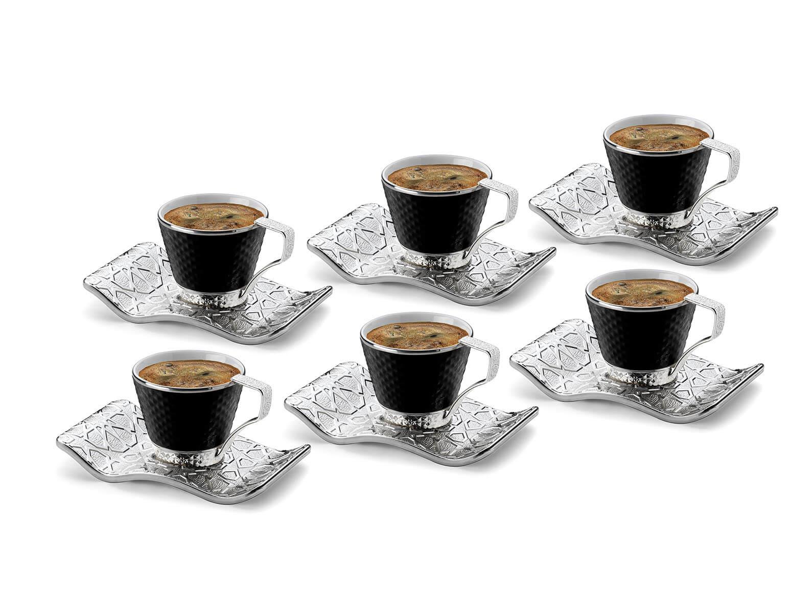 Busem Selçuklu Tırtıklı Siyah Kahve Seti-Gümüş Teknobutik.com'da