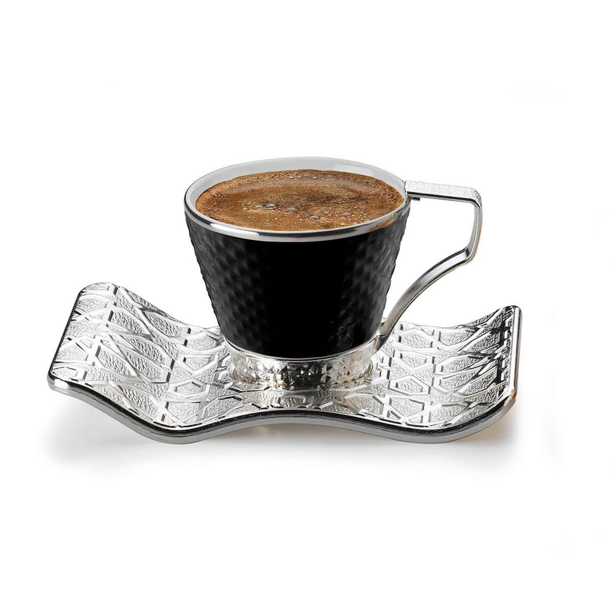 Busem Selçuklu Tırtıklı Siyah Kahve Seti-Gümüş Teknobutik.com'da