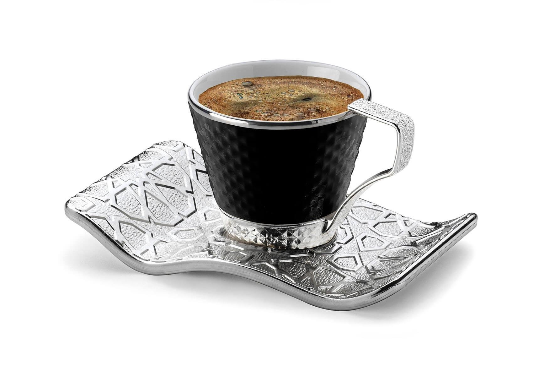 Busem Selçuklu Tırtıklı Siyah Kahve Seti-Gümüş Teknobutik.com'da