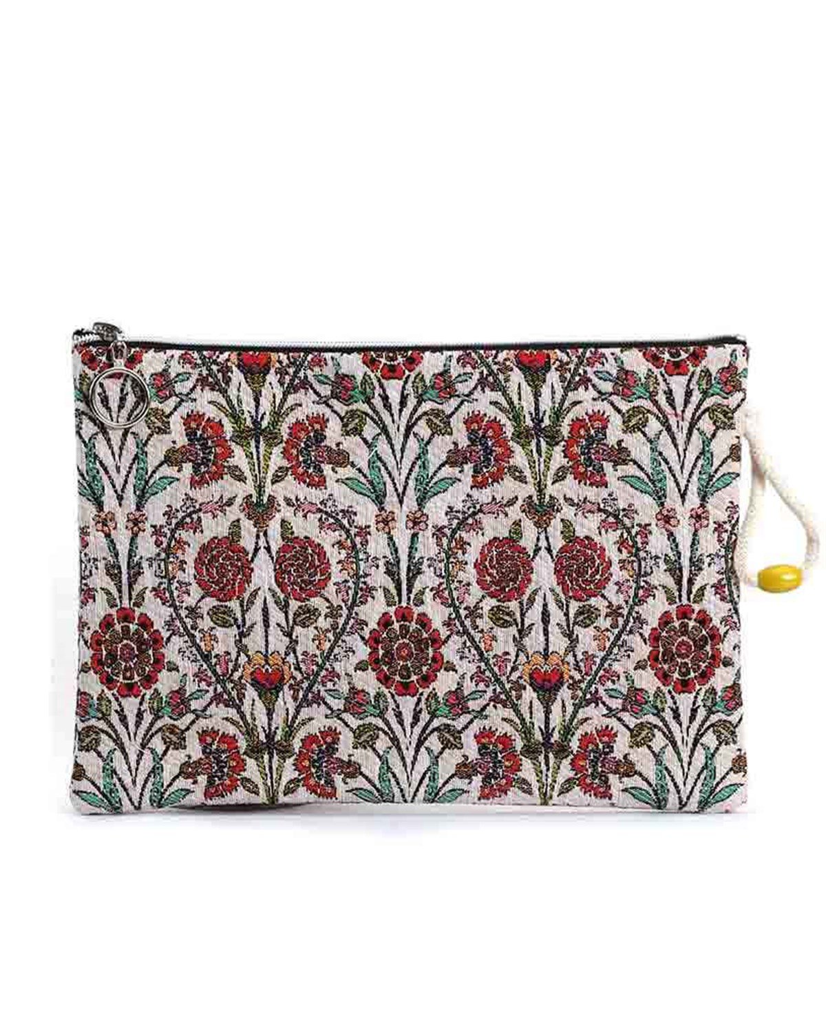 Çiçek Desenli Goblen Dokuma Makyaj Çantası (Clutch)