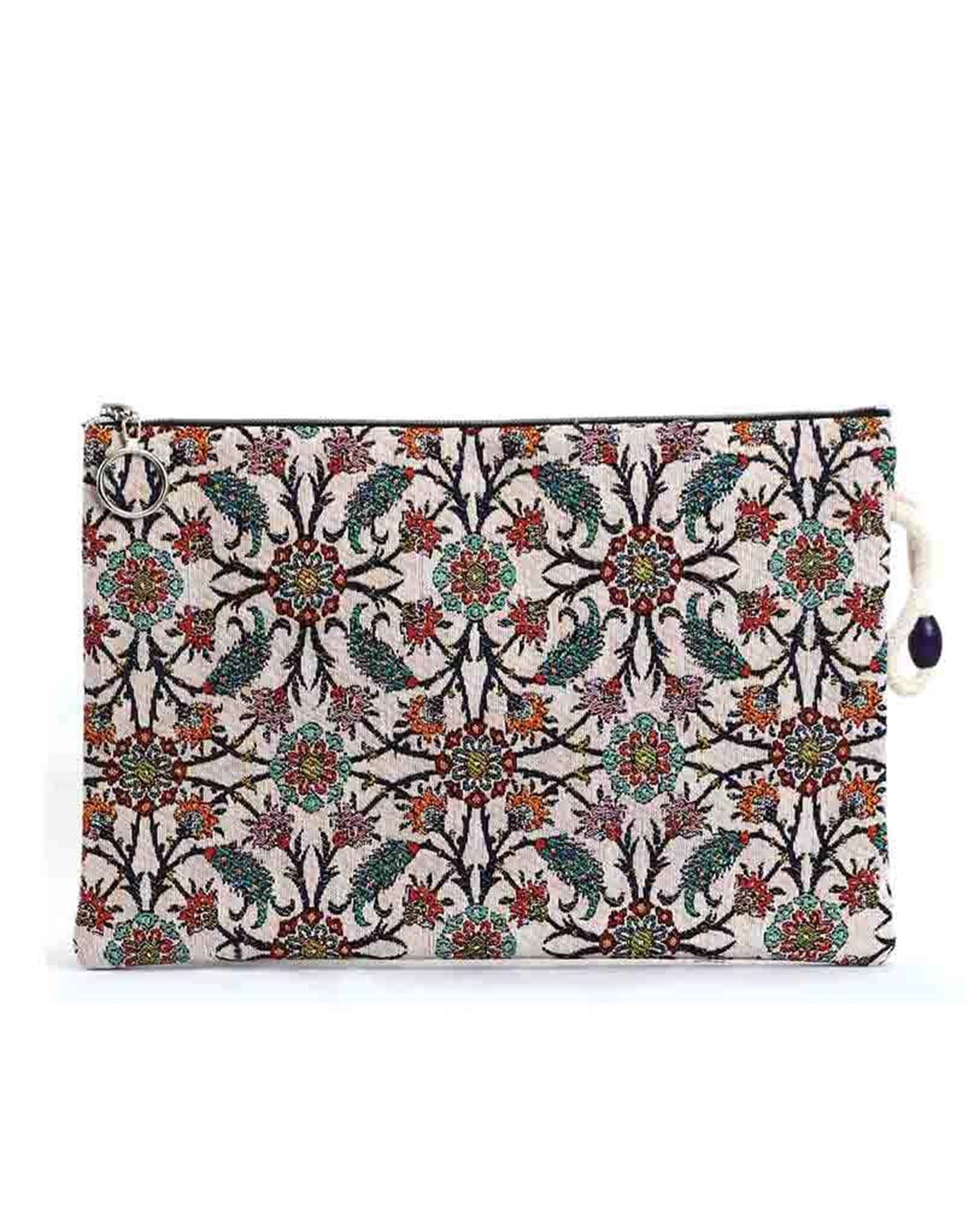 Çiçek Desenli Goblen Dokuma Makyaj Çantası (Clutch)