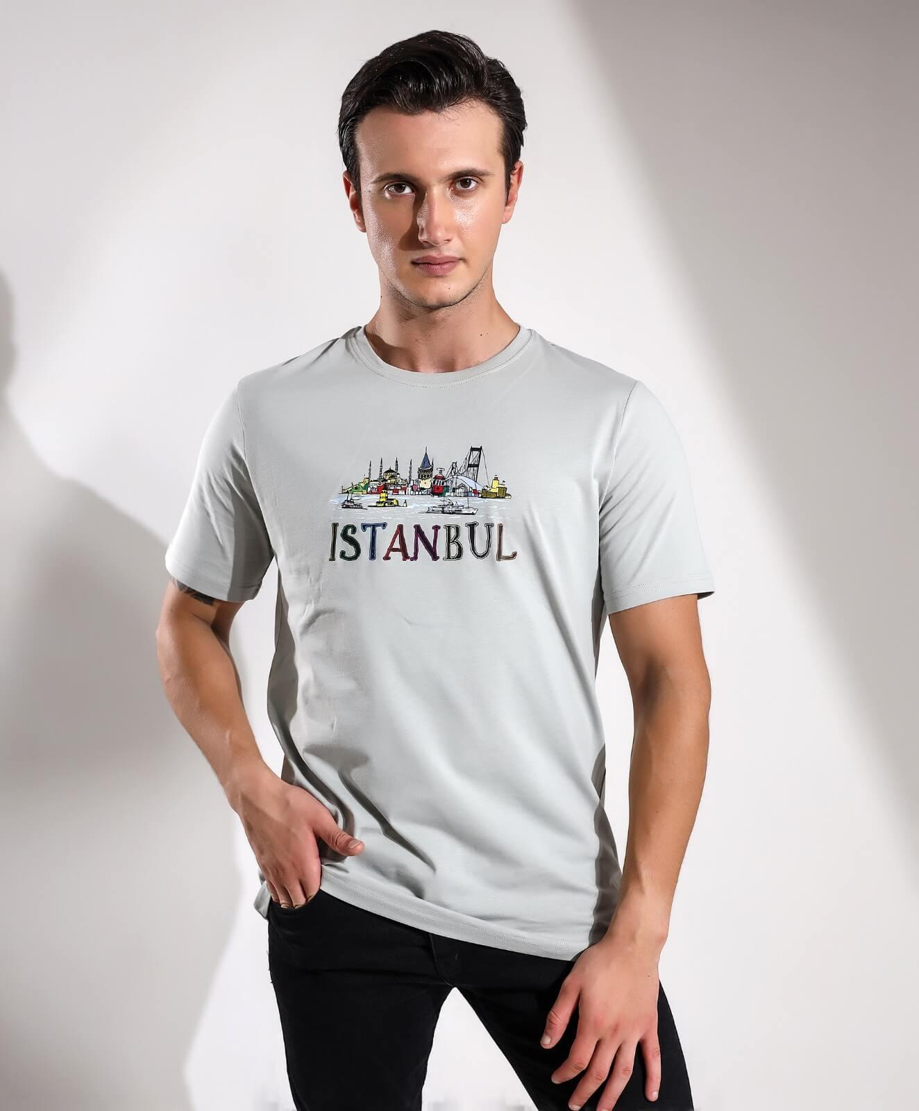 İstanbul Renkli Baskılı Regular Kalıp Tişört Teknobutik.com'da