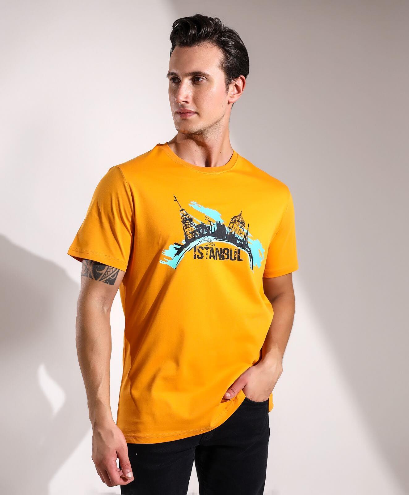 İstanbul KızKulesi Galata Silüeti Oval Baskılı Regular Kalıp T-shirt Teknobutik.com'da