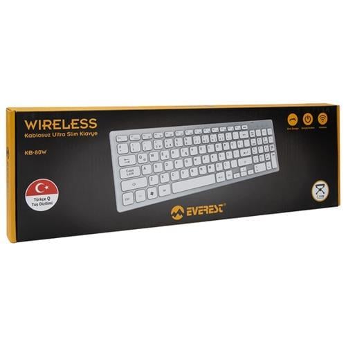 Everest KB-80W Beyaz/Gümüş Ultra İnce Kablosuz Klavye Teknobutik.com'da