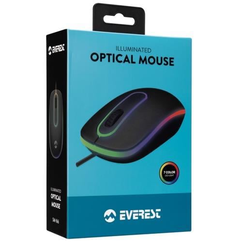 Everest SM-166 Usb Siyah Işıklı Optik Mouse Teknobutik.com'da