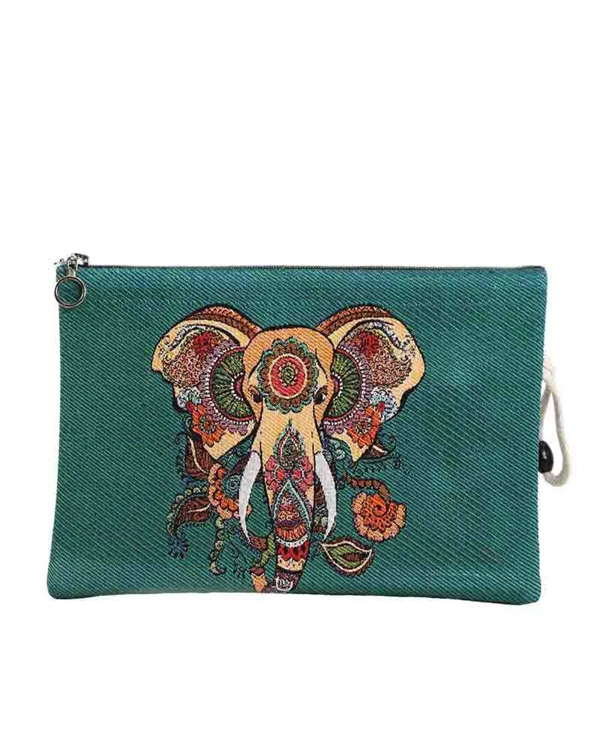 Fil Desenli Goblen Dokuma Makyaj Çantası (Clutch)