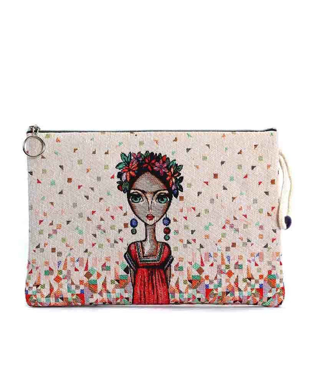Fri-da Desenli Goblen Dokuma Makyaj Çantası (Clutch)