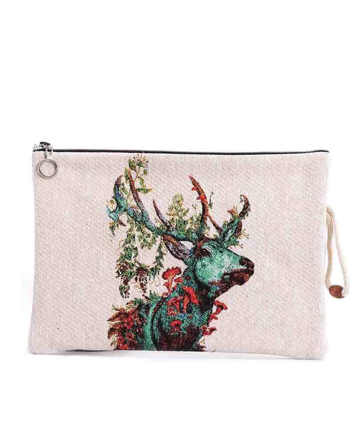 Geyik Desenli Goblen Dokuma Makyaj Çantası (Clutch)