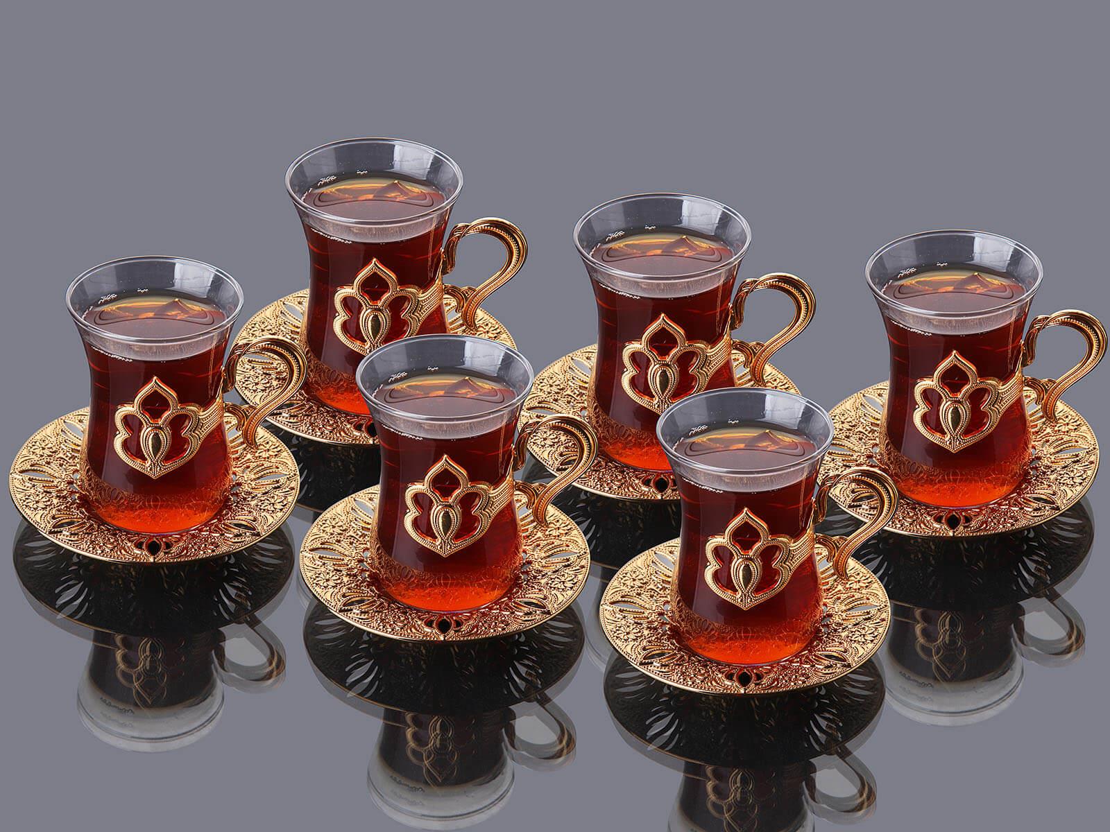 Harman Tepsili 6'lı Çay Takımı 19 Parça-Altın Teknobutik.com'da
