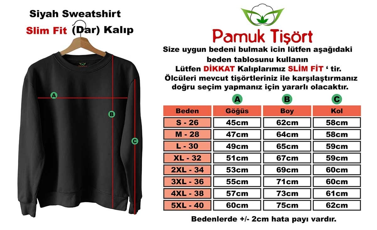 Hippie  Baskılı Slim Fit Siyah - Beyaz Sweatshirt